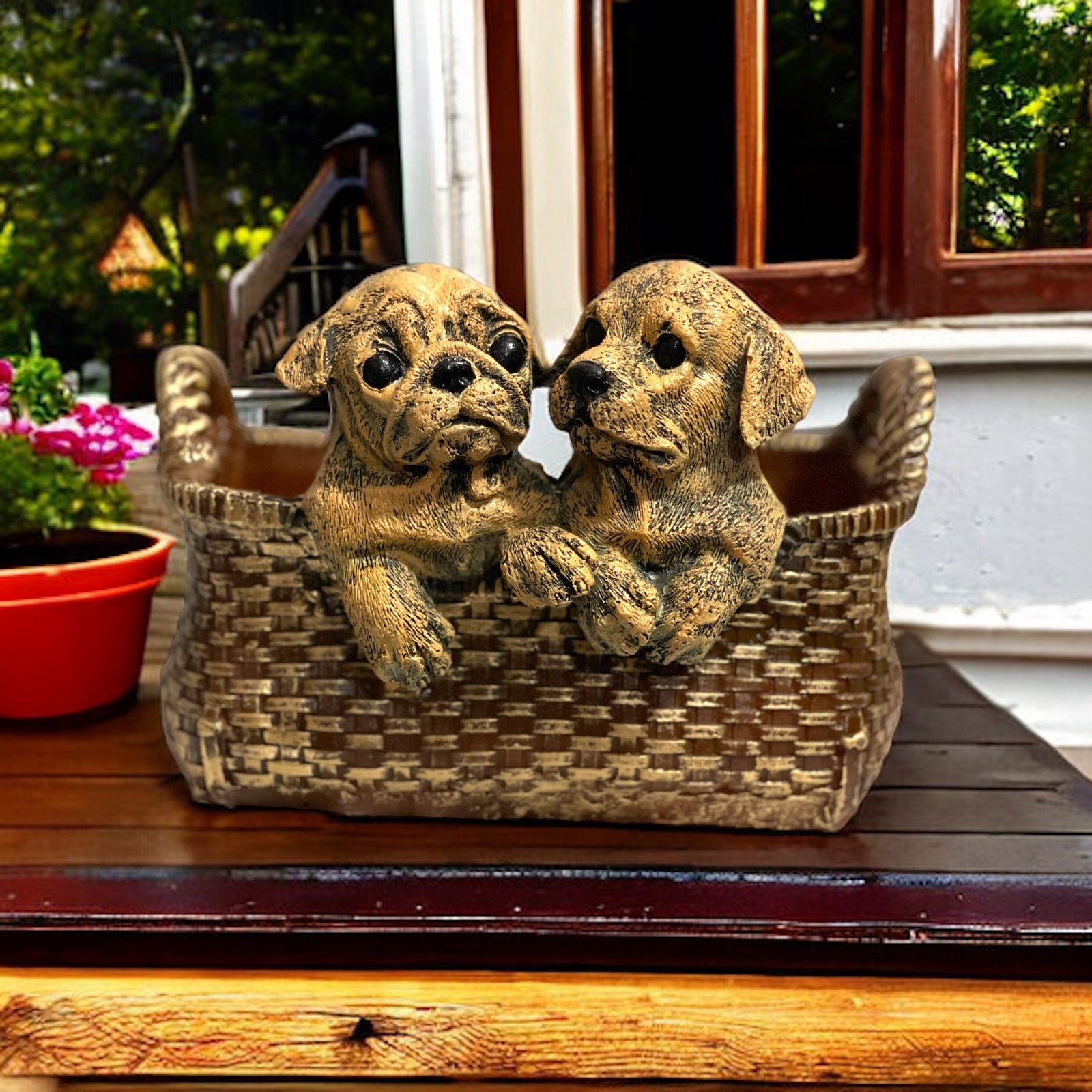 Cute Puppy Basket Resin Statue Storage Basket Look Alike showpiece Best Gift  H – 15 Cm