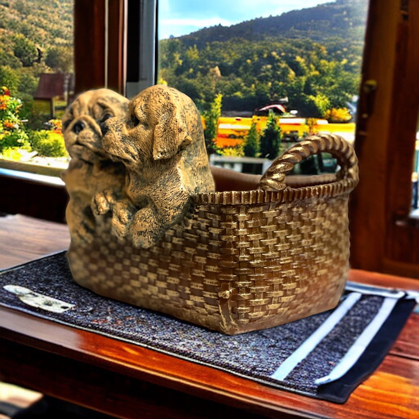 Cute Puppy Basket Resin Statue Storage Basket Look Alike showpiece Best Gift  H – 15 Cm