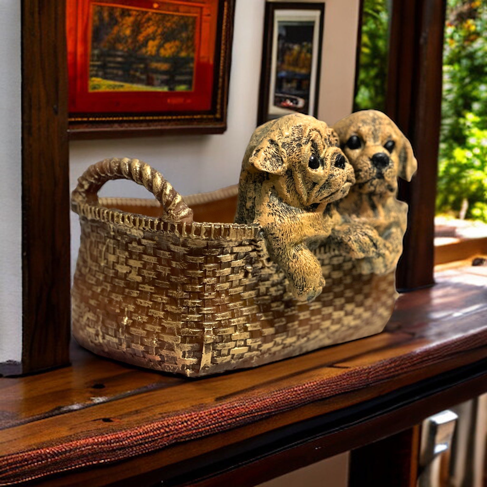 Cute Puppy Basket Resin Statue Storage Basket Look Alike showpiece Best Gift  H – 15 Cm