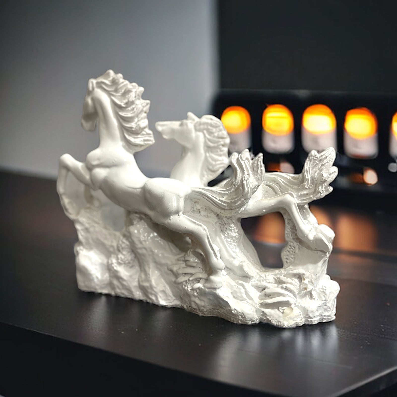 Resin White Running Horses for Feng Shui and Vastu for Positive Energy H- 16 cm