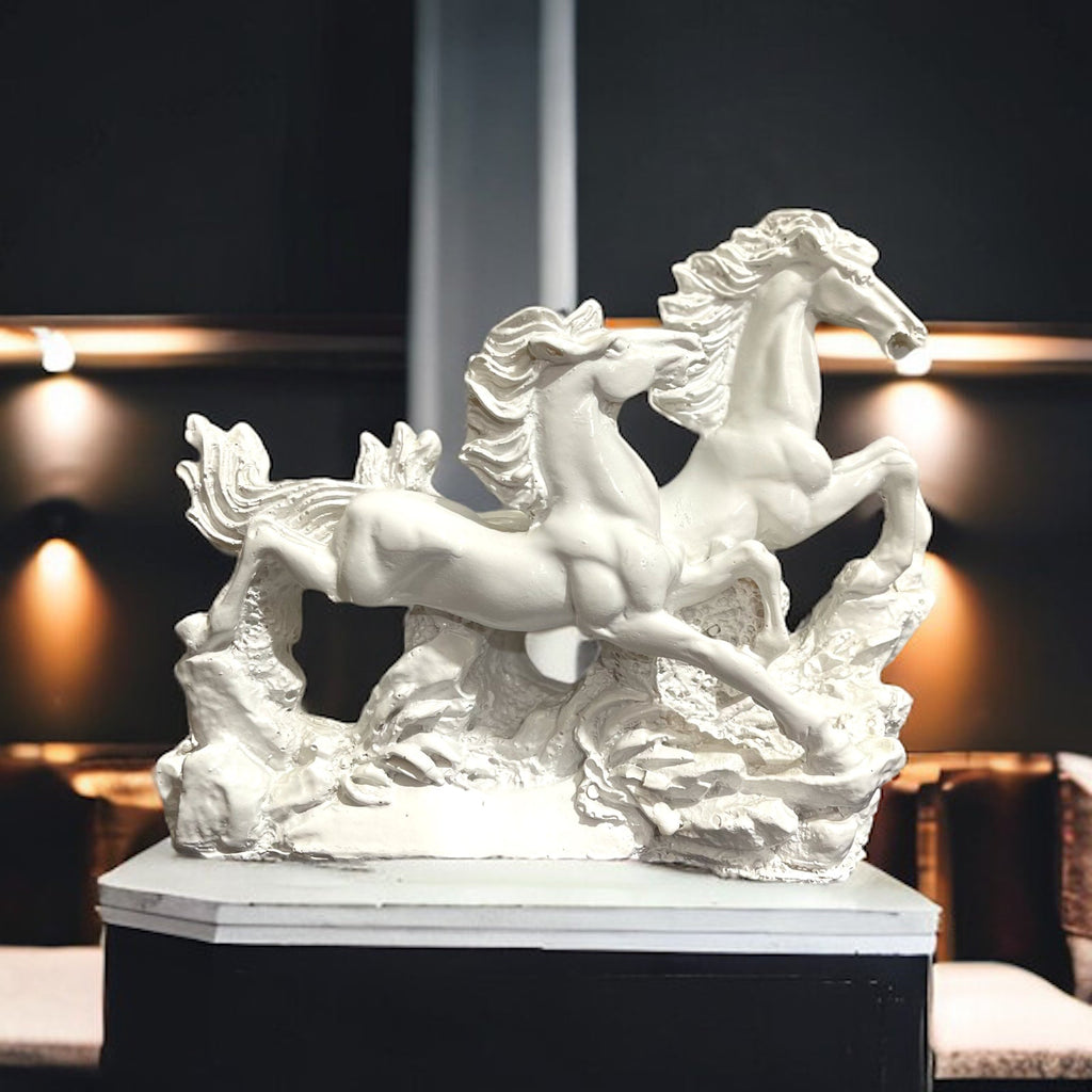 Resin White Running Horses for Feng Shui and Vastu for Positive Energy H- 16 cm