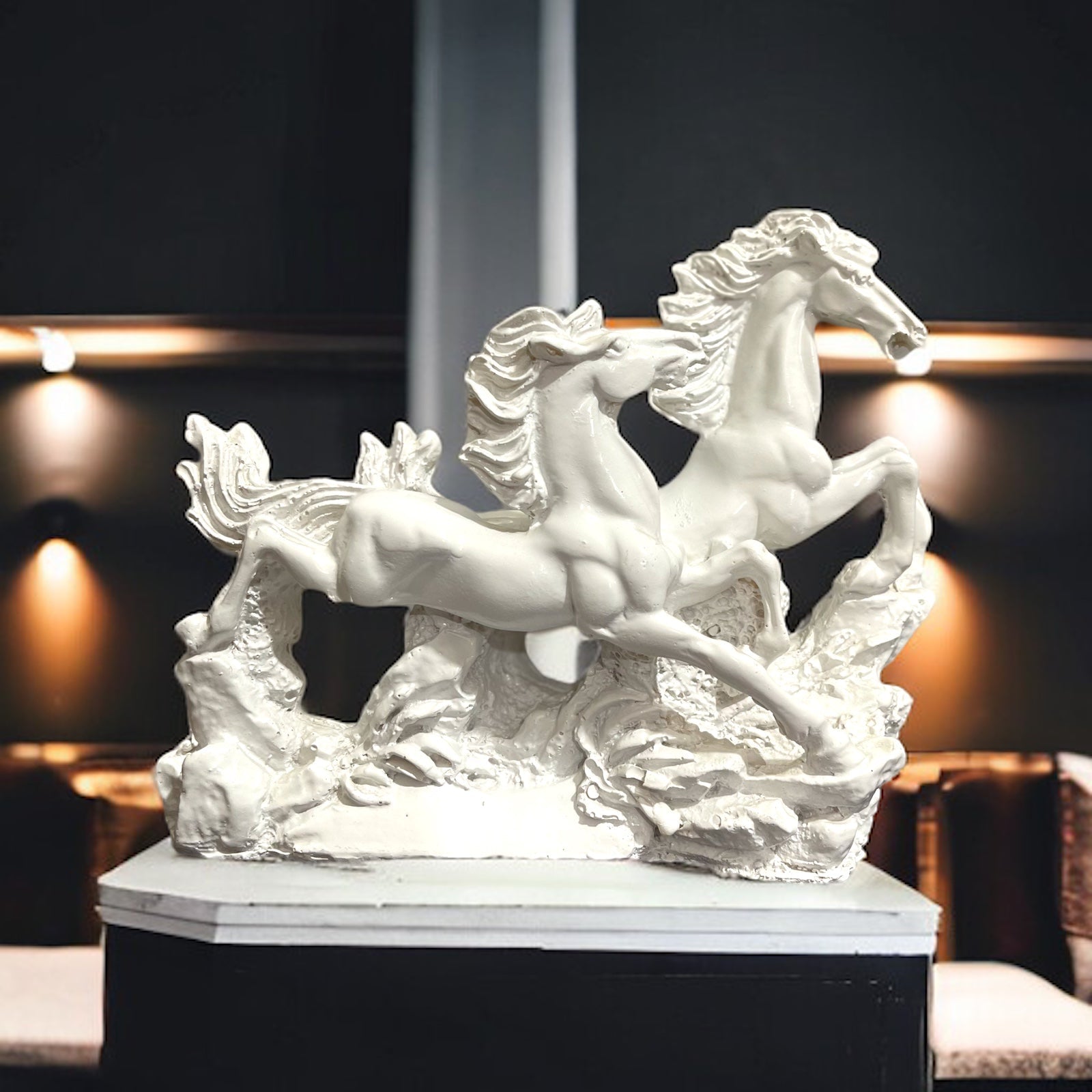 Resin White Running Horses for Feng Shui and Vastu for Positive Energy H- 16 cm