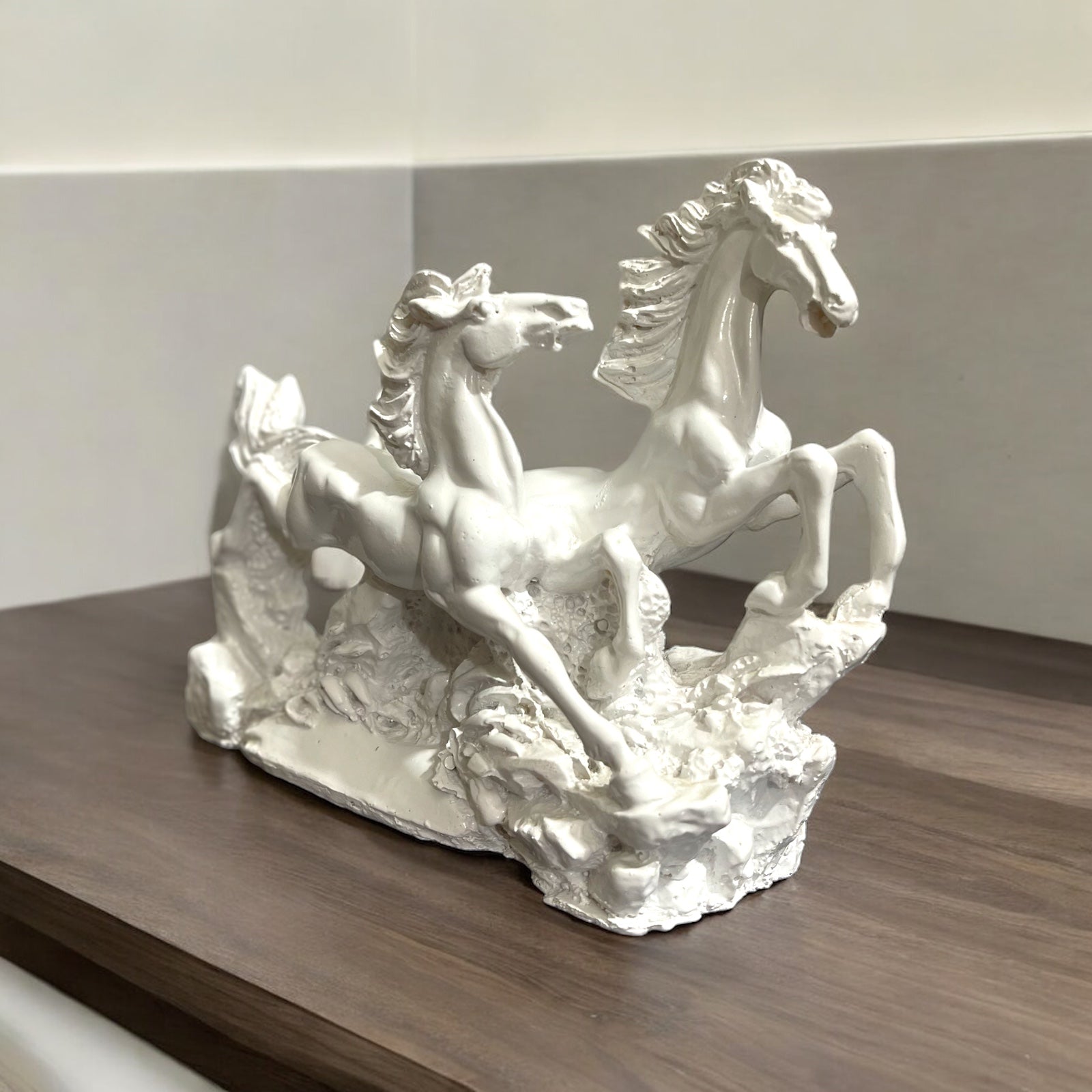 Resin White Running Horses for Feng Shui and Vastu for Positive Energy H- 16 cm
