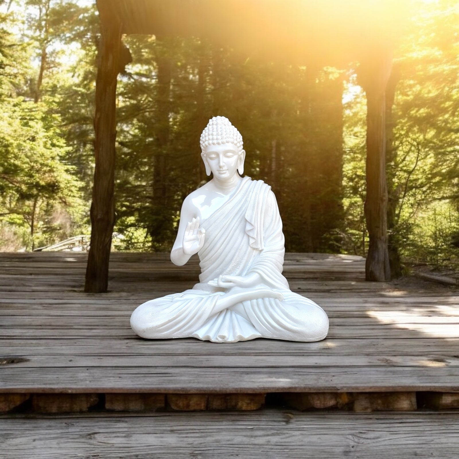 Meditating Buddha White Marble Look Statue Symbol of Peace Home decor Idol H- 22 inches