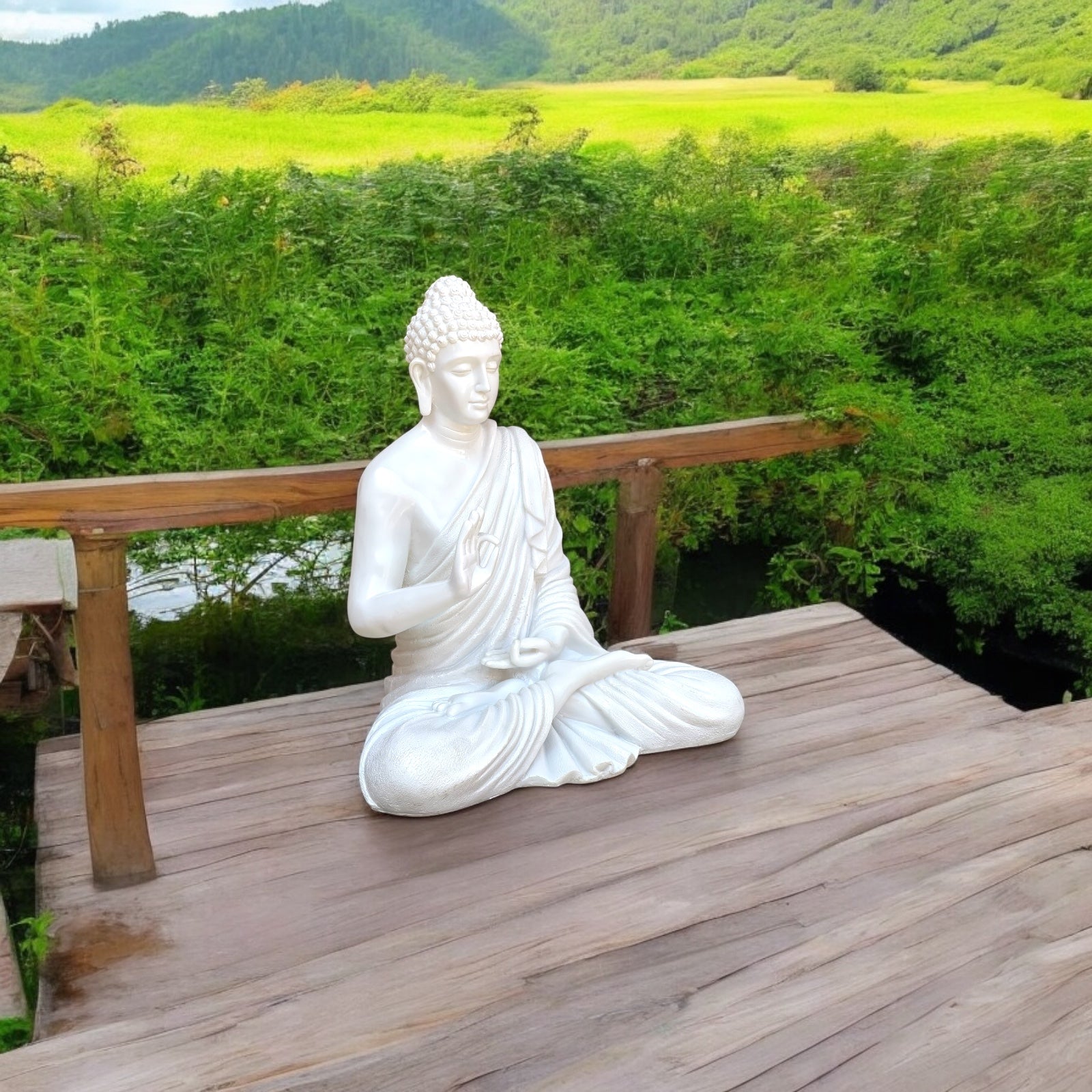 Meditating Buddha White Marble Look Statue Symbol of Peace Home decor Idol H- 22 inches