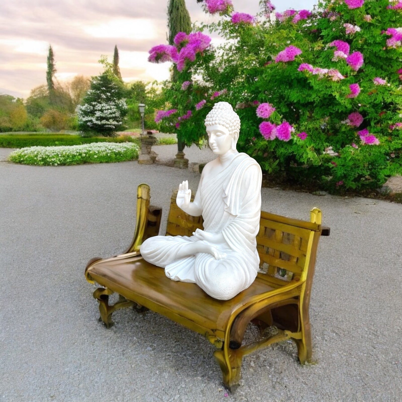 Meditating Buddha White Marble Look Statue Symbol of Peace Home decor Idol H- 22 inches
