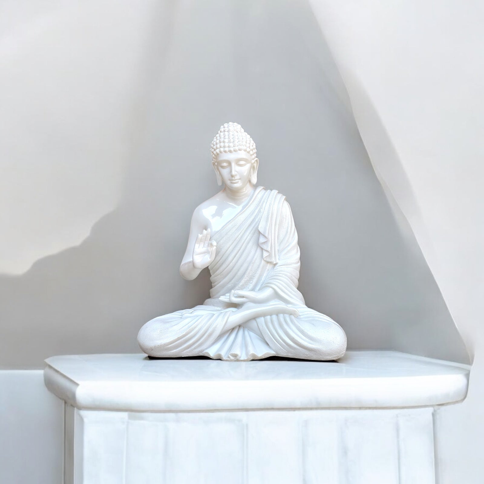 Meditating Buddha White Marble Look Statue Symbol of Peace Home decor Idol H- 22 inches