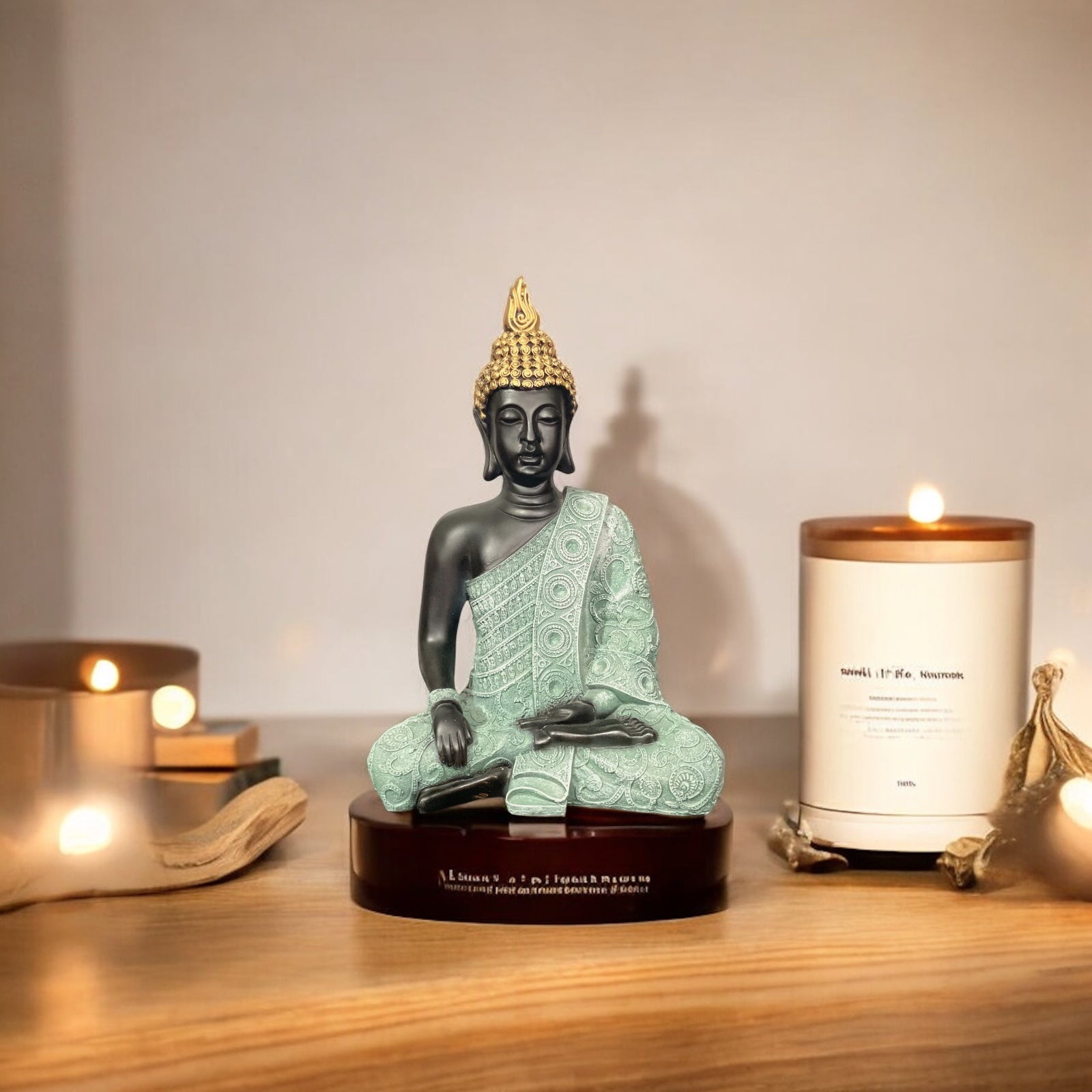 Resin Handcrafted Gautam Buddha Statue Bhumisparsha Mudra Symbol of Peace Home décor Idol H- 15 Inches