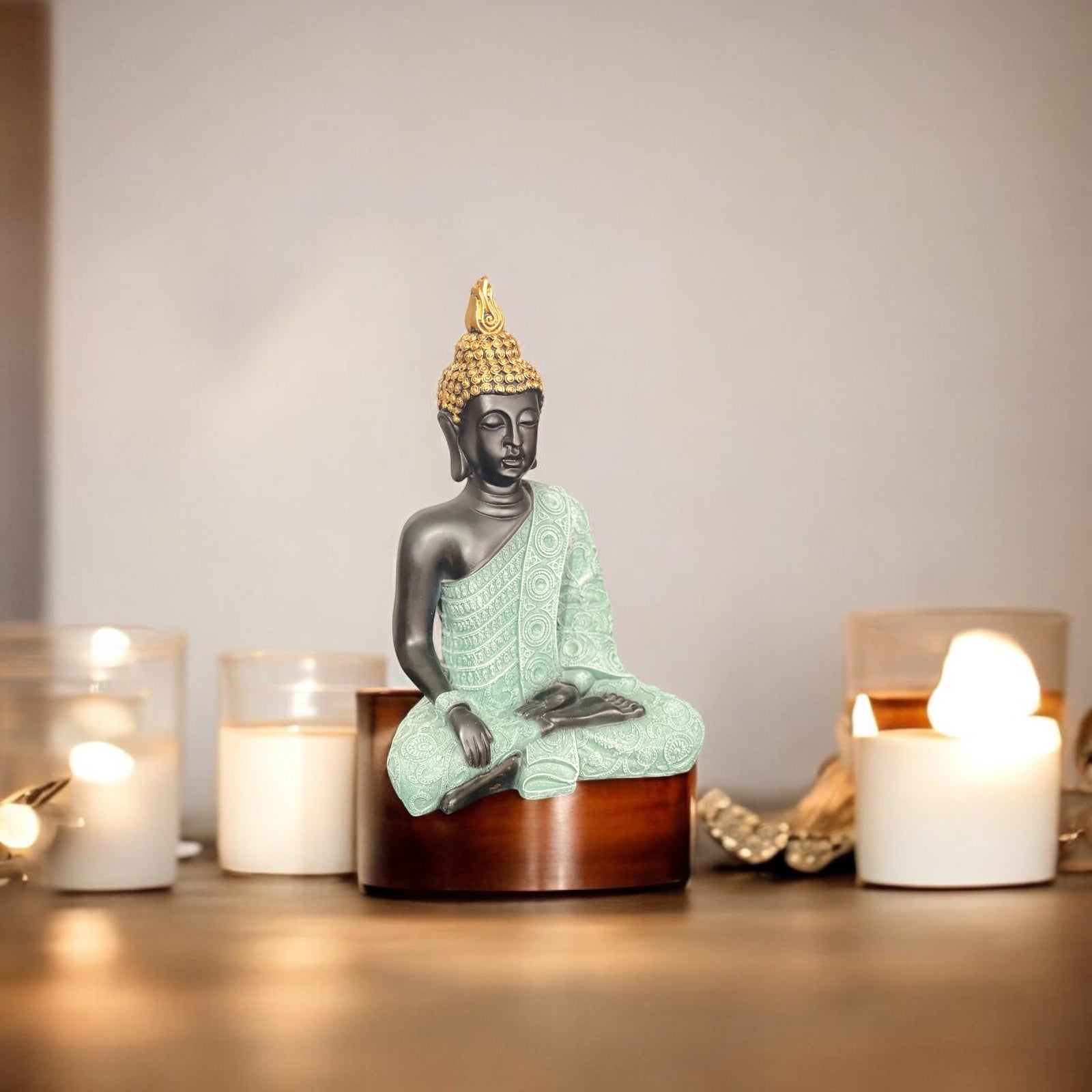 Resin Handcrafted Gautam Buddha Statue Bhumisparsha Mudra Symbol of Peace Home décor Idol H- 15 Inches