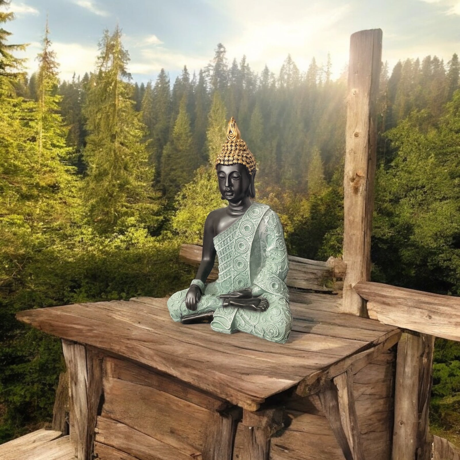 Resin Handcrafted Gautam Buddha Statue Bhumisparsha Mudra Symbol of Peace Home décor Idol H- 15 Inches