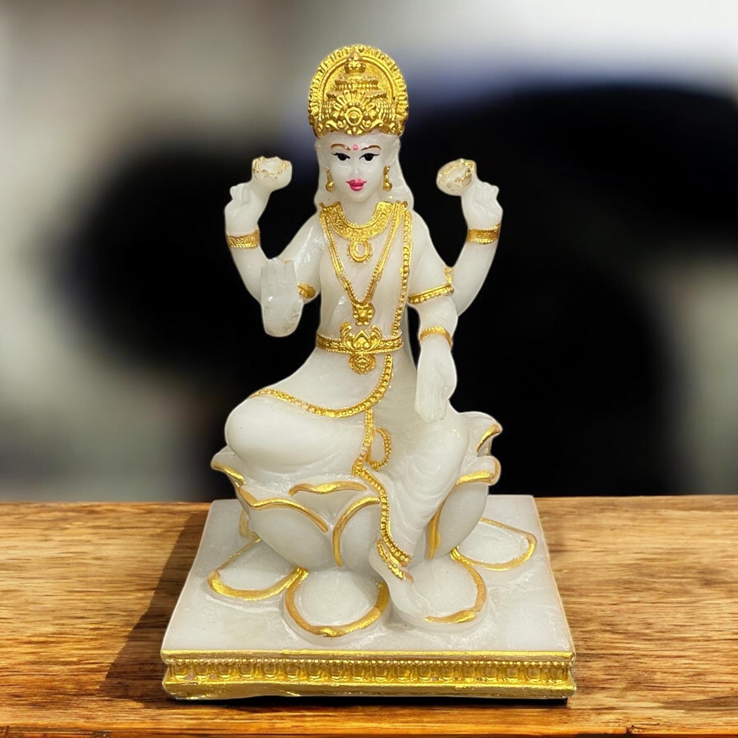 Lord Laxmi Murti Marble Look for Made in India H – 15 cm