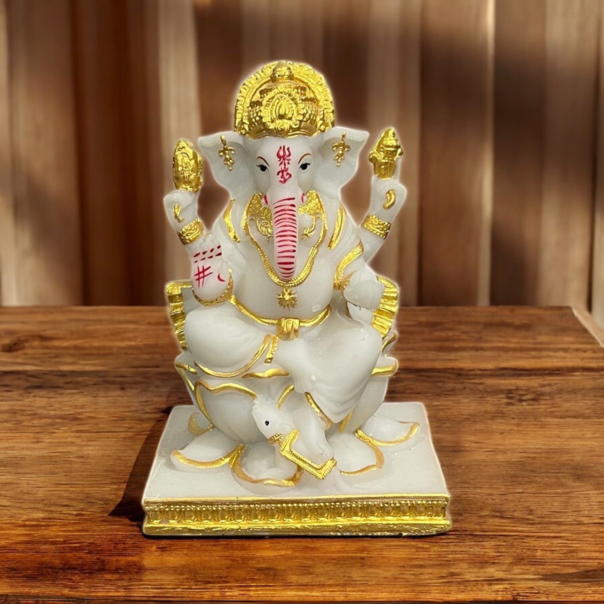 Lord Ganesha Marble Statue Best Gift for Home Office Shop Puja Ghar Murti Figurine H – 14 cm