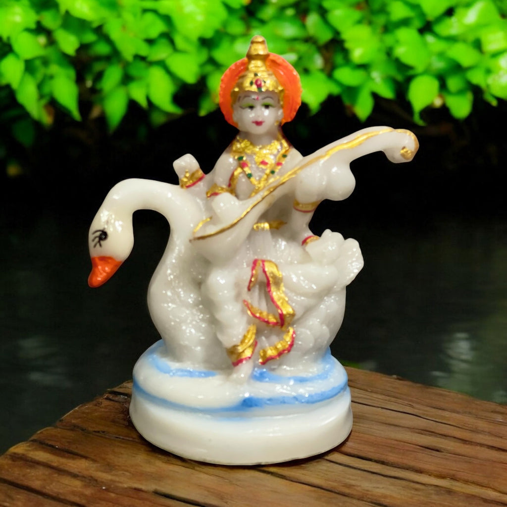 Ma Saraswati Idol Marble Look Murti Best For Home Temple H- 15 CM