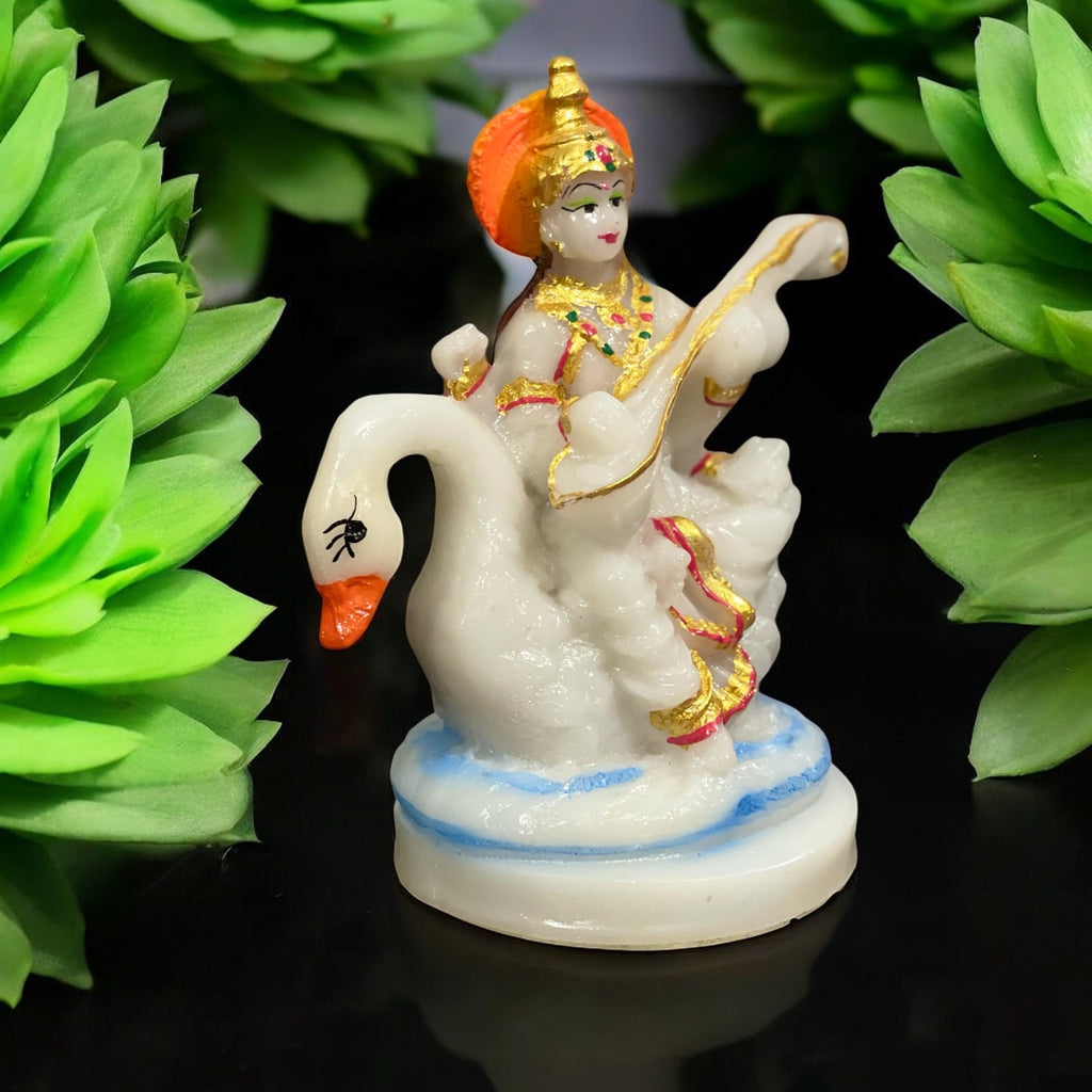 Ma Saraswati Idol Marble Look Murti Best For Home Temple H- 15 CM