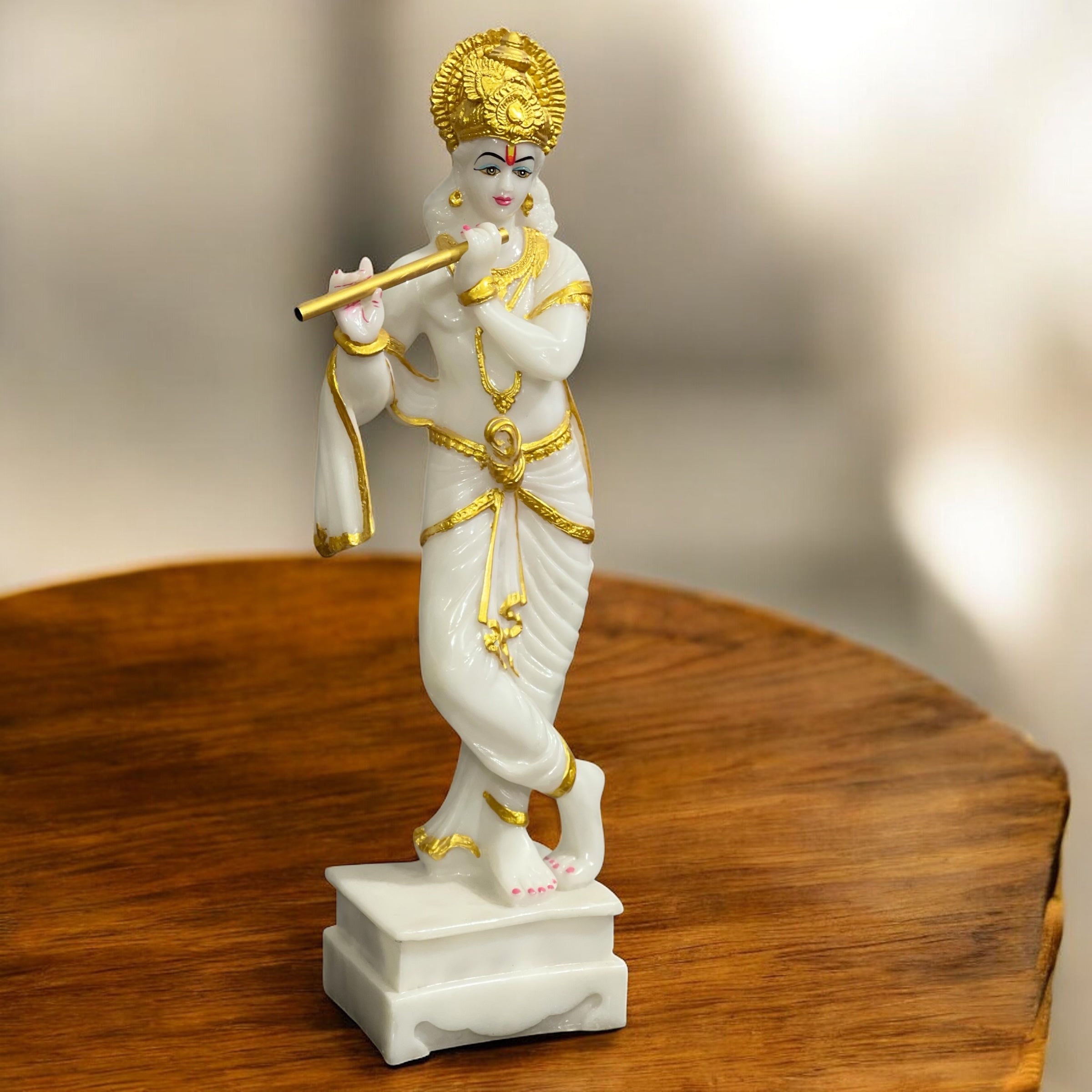 Standing Krishna with Bansuri White Marble Look, Height-63 CM