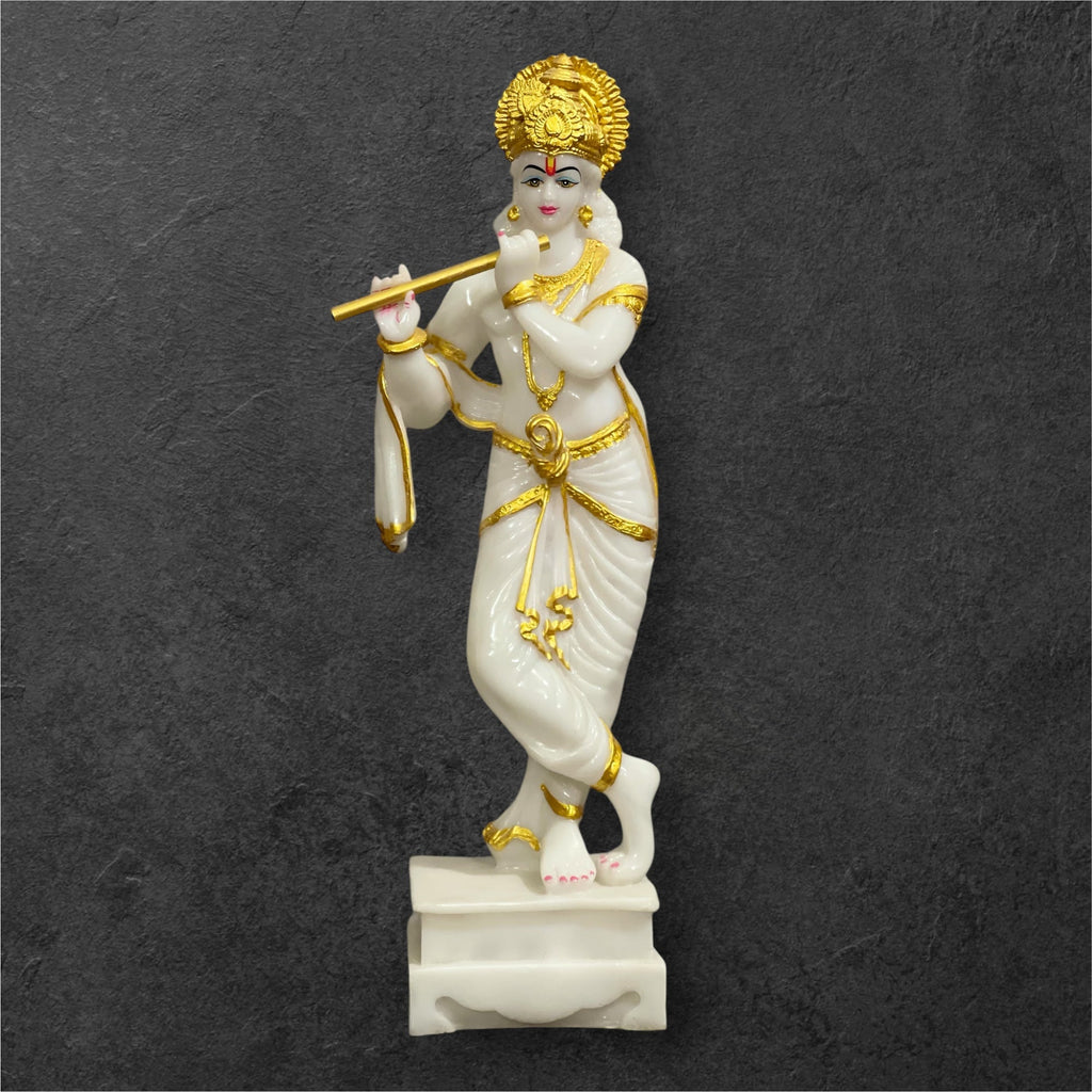Standing Krishna with Bansuri White Marble Look, Height-63 CM