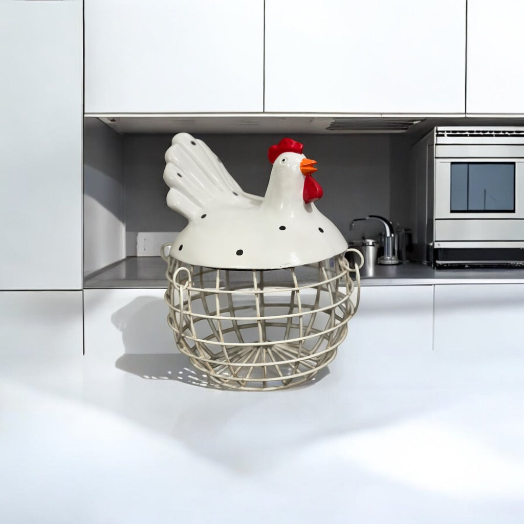 White Rooster Hen Basket 40 Eggs Capacity Best For Home Decor