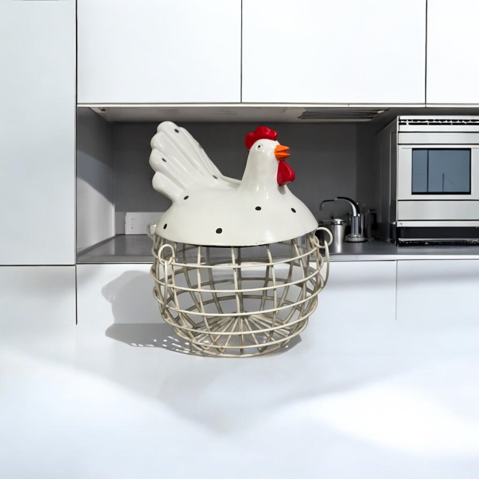 White Rooster Hen Basket 40 Eggs Capacity Best For Home Decor