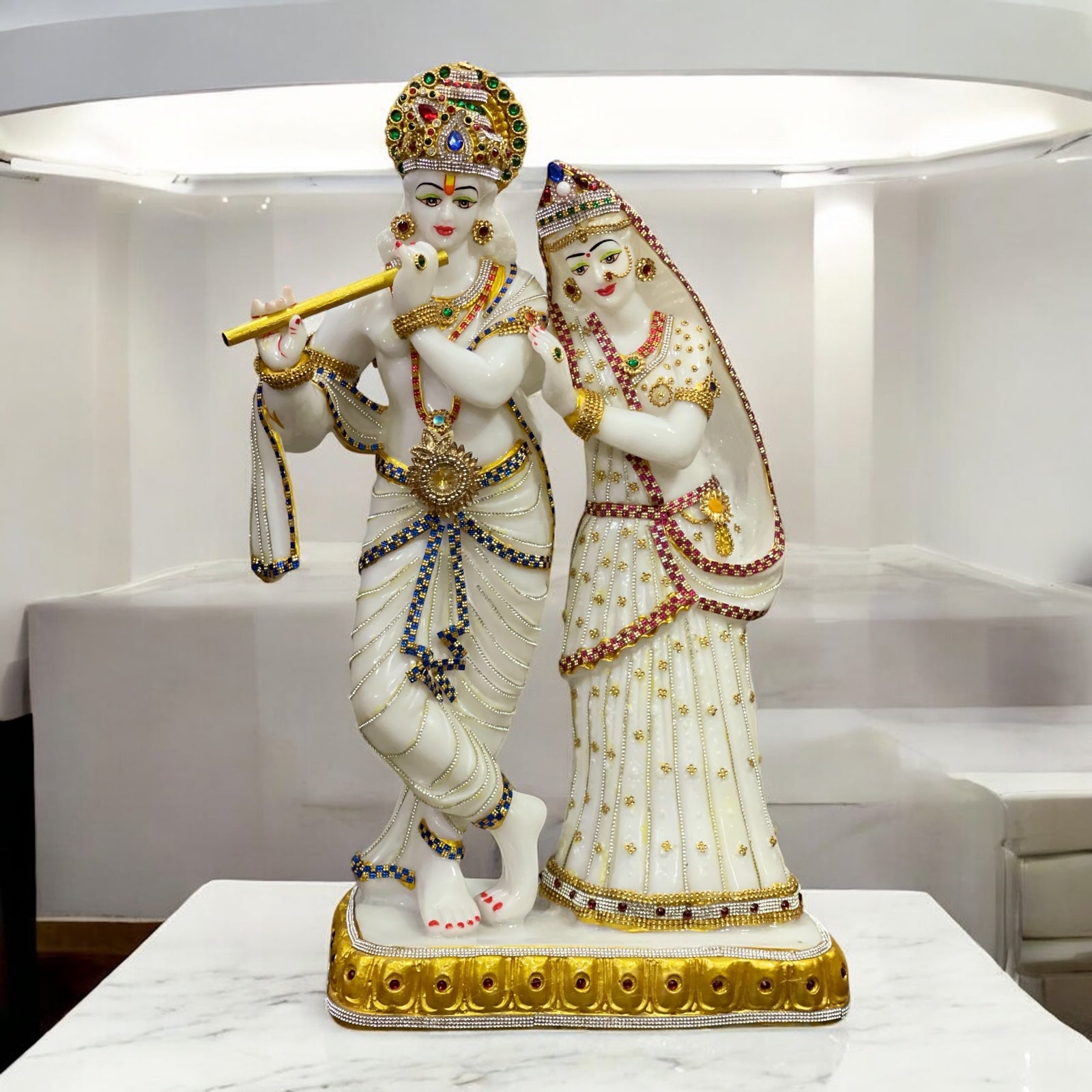 Handcrafted Radha Krishan Marble Look Beautiful Decorative Idol  H 23.5 Inches For Home Office Decor