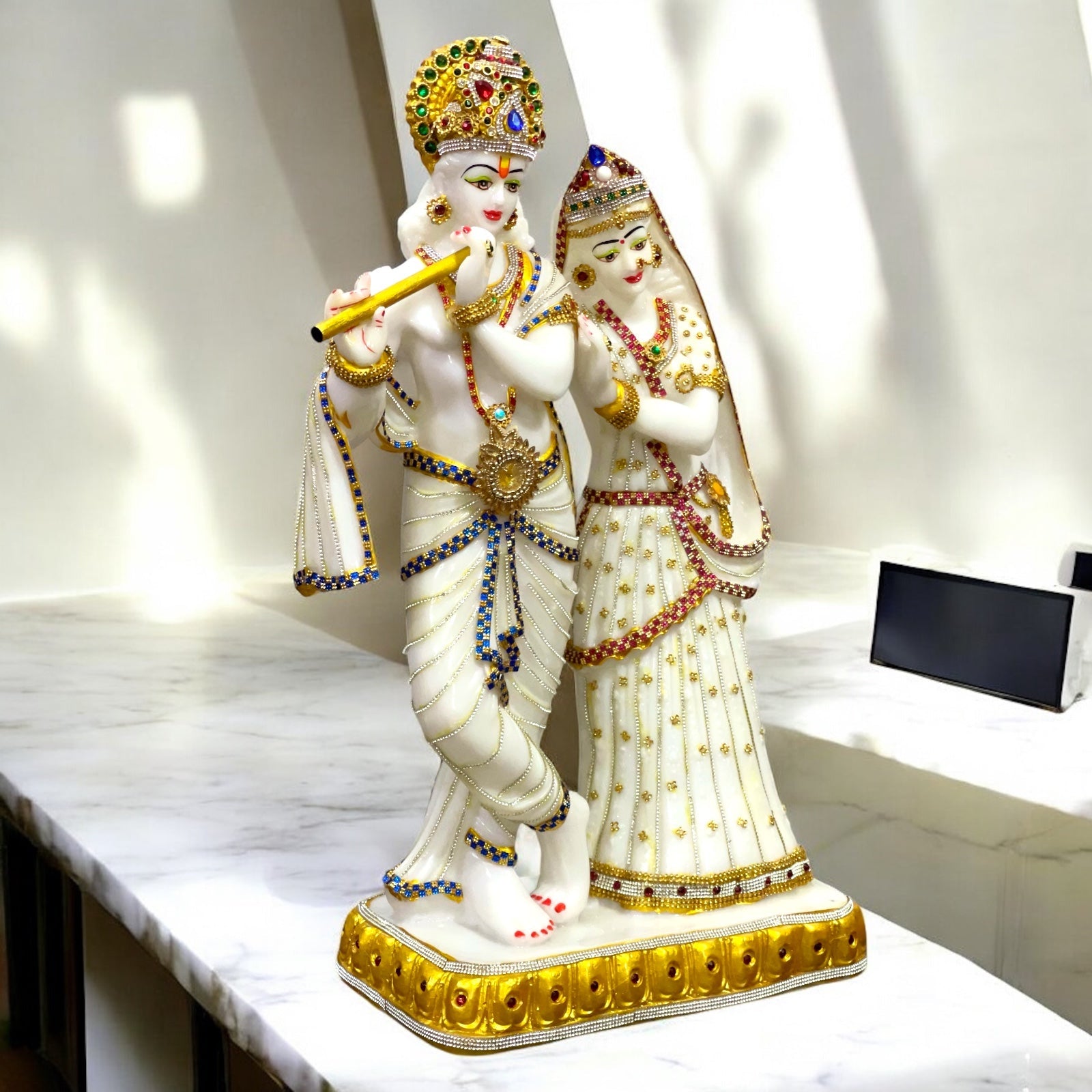 Handcrafted Radha Krishan Marble Look Beautiful Decorative Idol  H 23.5 Inches For Home Office Decor