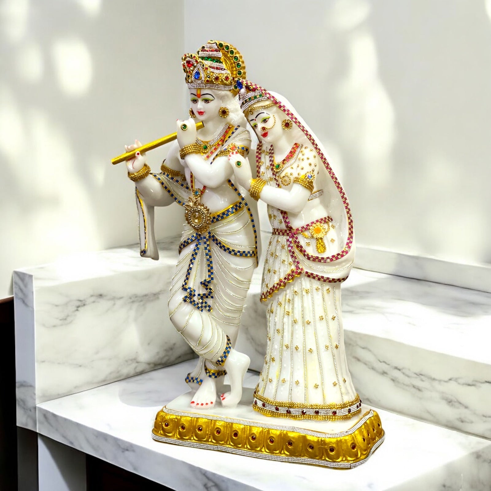 Handcrafted Radha Krishan Marble Look Beautiful Decorative Idol  H 23.5 Inches For Home Office Decor