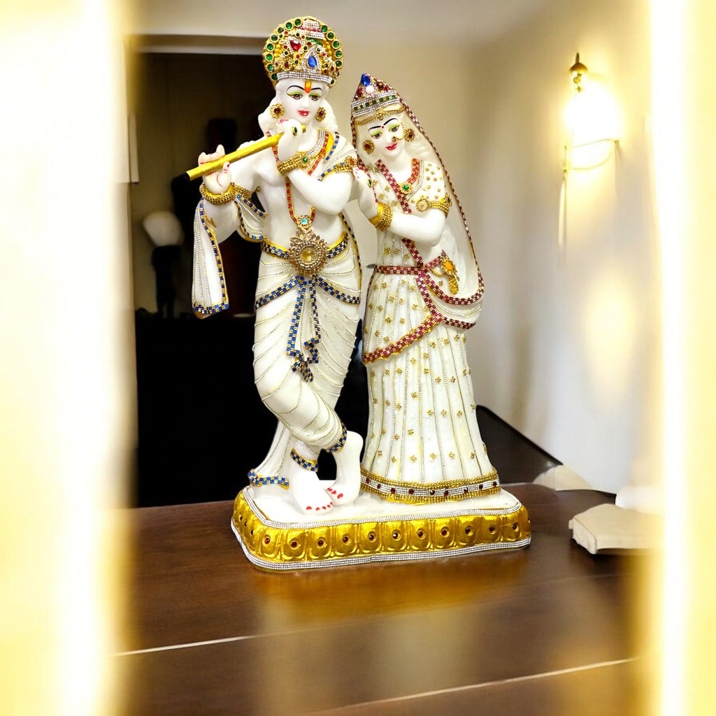 Handcrafted Radha Krishan Marble Look Beautiful Decorative Idol  H 23.5 Inches For Home Office Decor