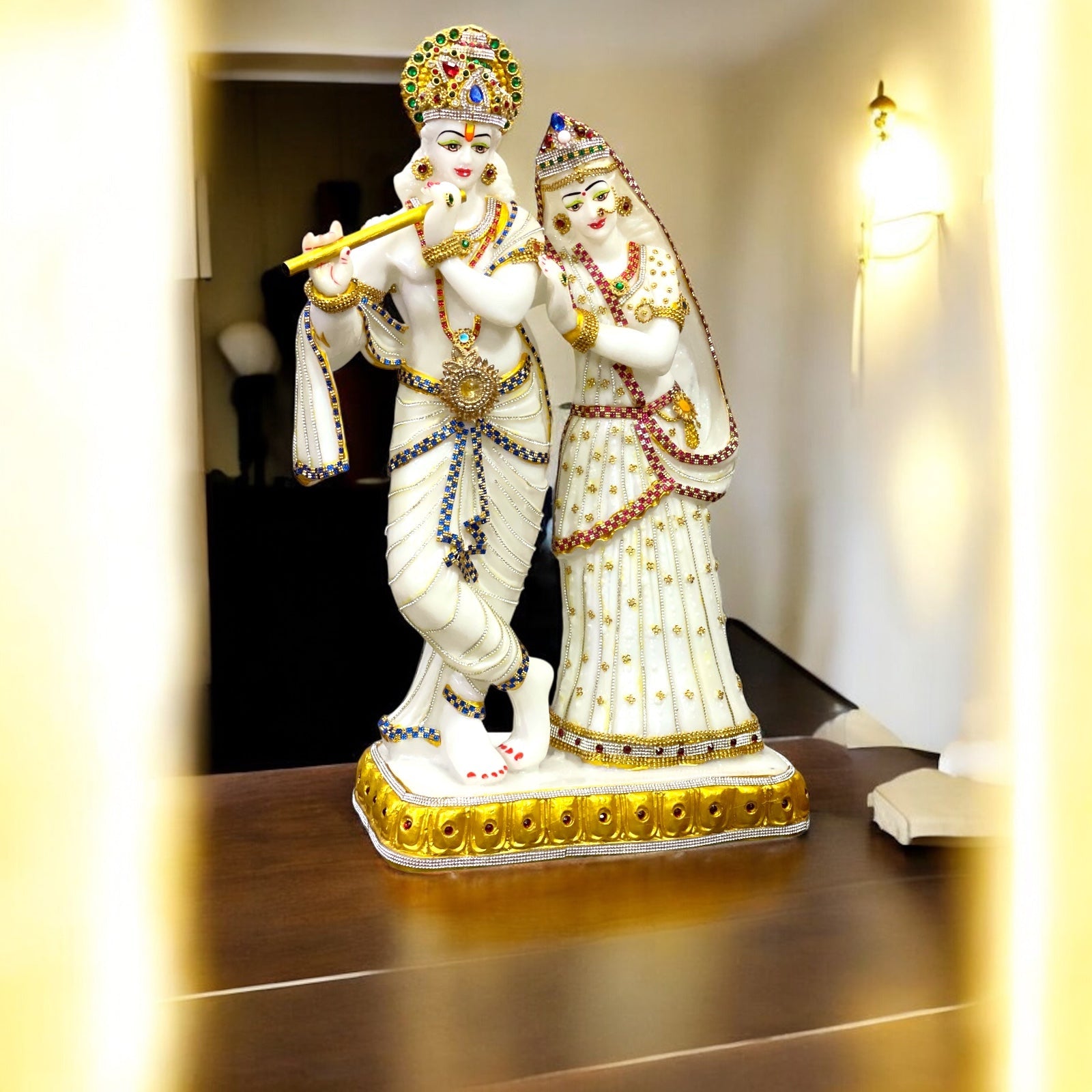 Handcrafted Radha Krishan Marble Look Beautiful Decorative Idol  H 23.5 Inches For Home Office Decor