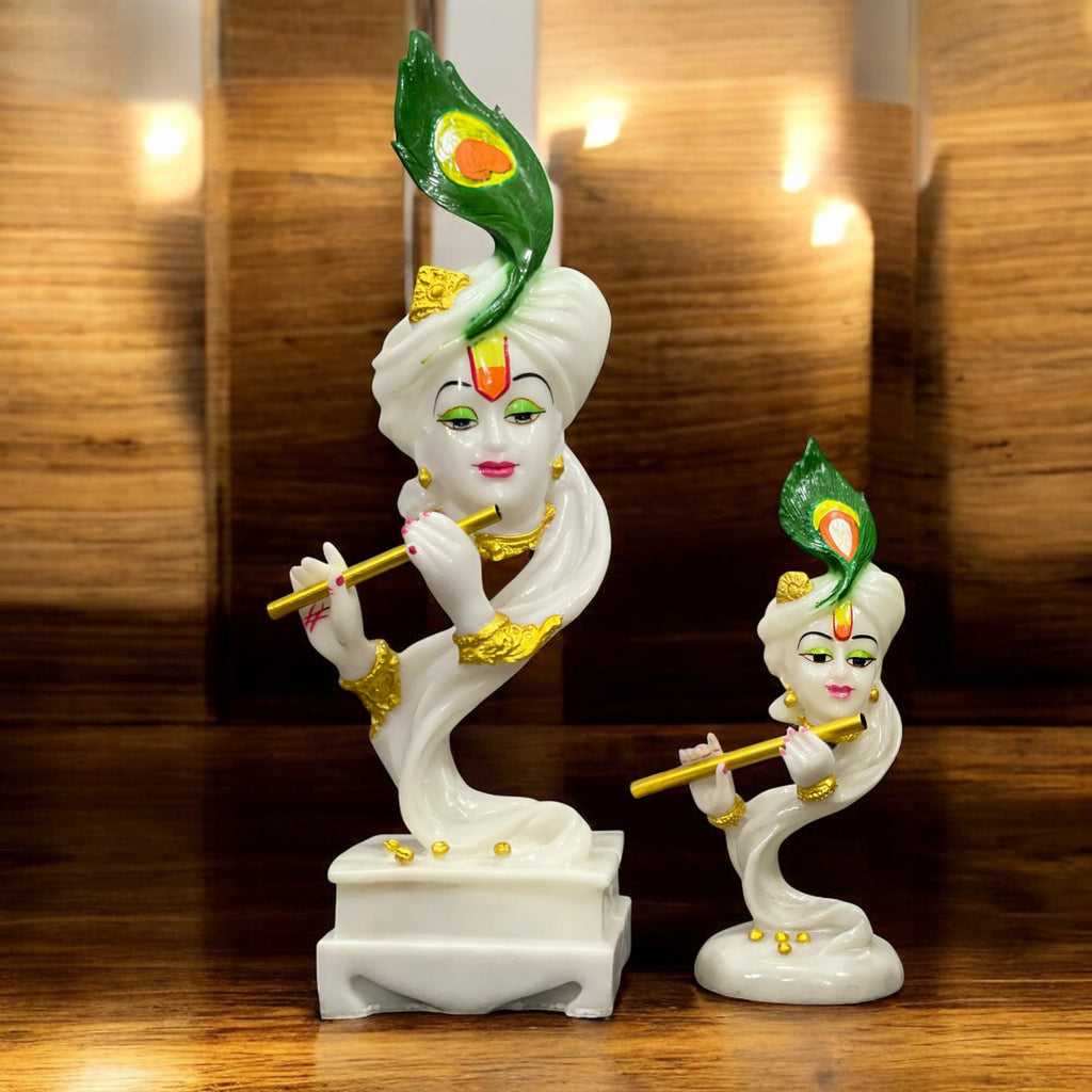 White Marble Finish Pankh Krishan Murti Krishan Idol Antique Showpiece Kanha Statue 2feet