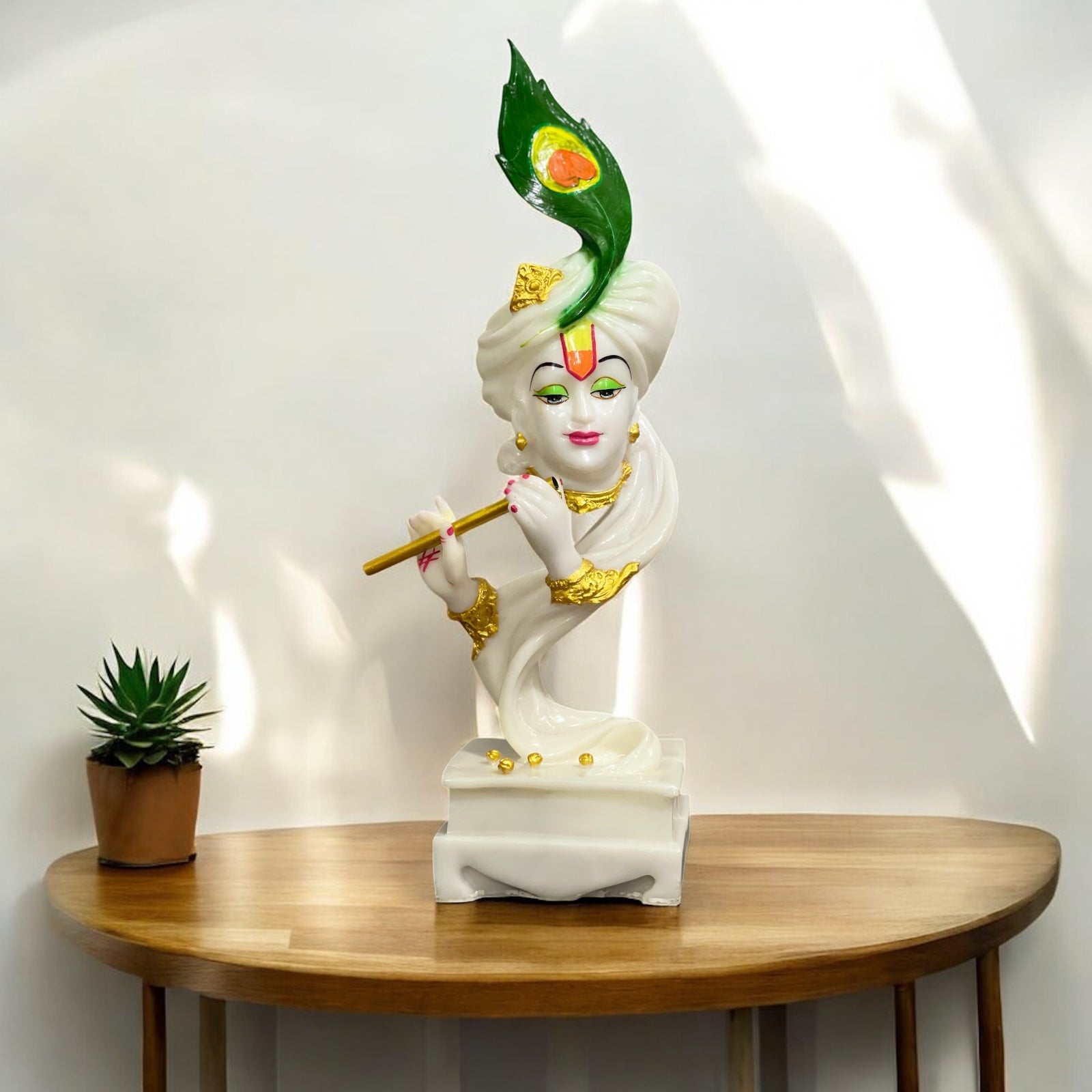 White Marble Finish Pankh Krishan Murti Krishan Idol Antique Showpiece Kanha Statue 2feet
