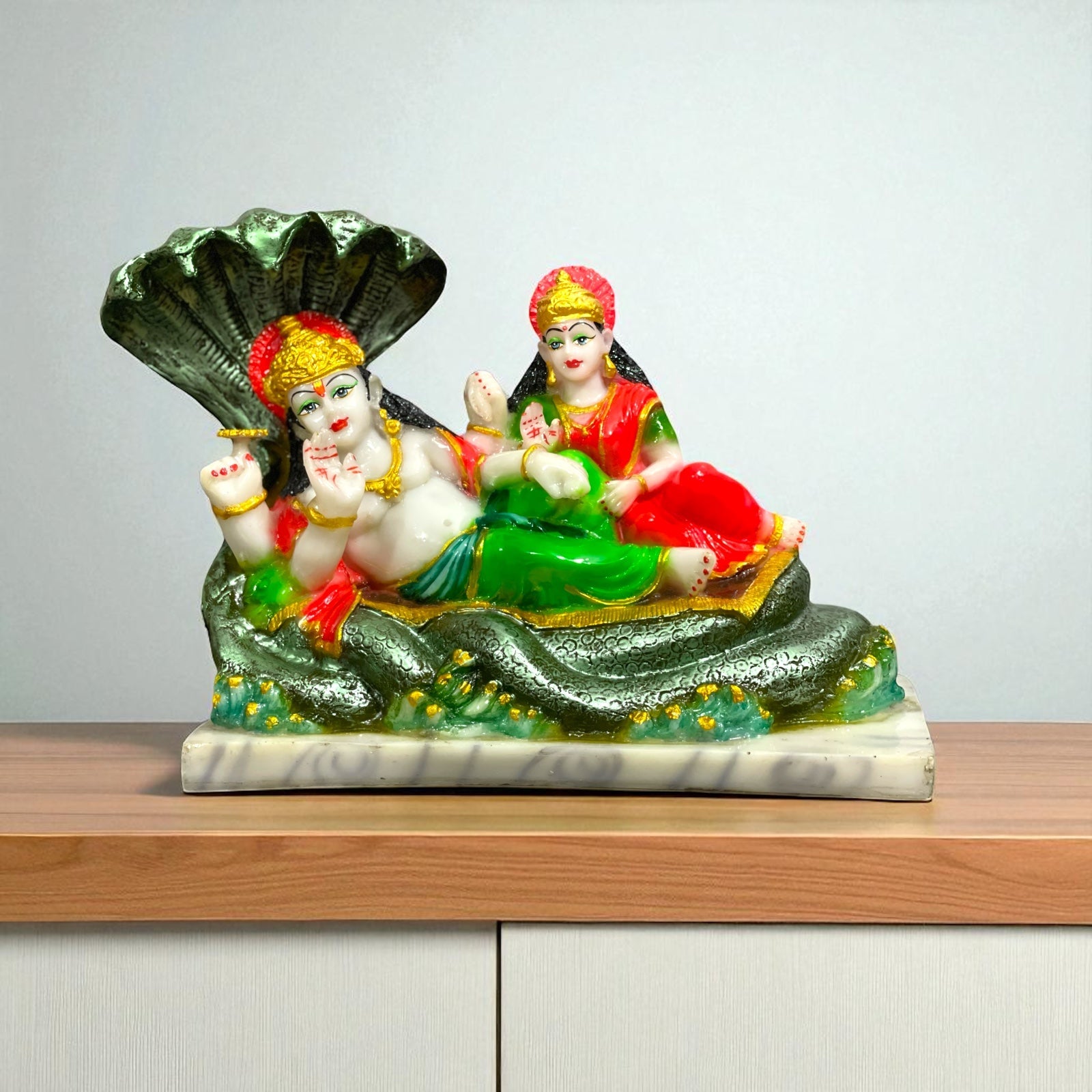 Bhagwan Vishnu Laxmi on Sheshnag Marble Look Statue Height 26 cm