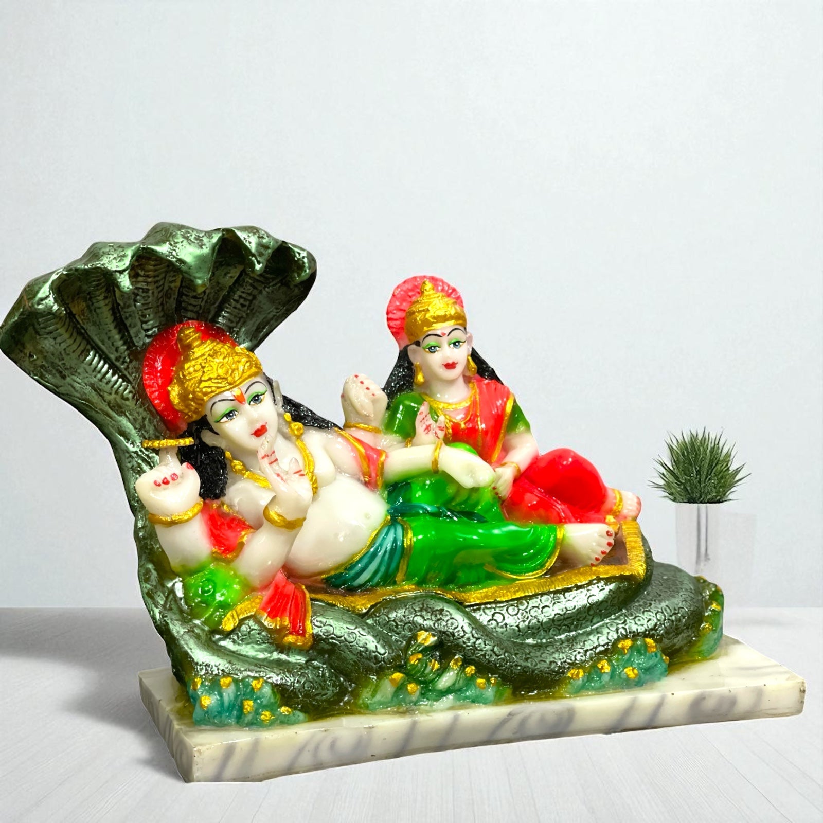 Bhagwan Vishnu Laxmi on Sheshnag Marble Look Statue Height 26 cm