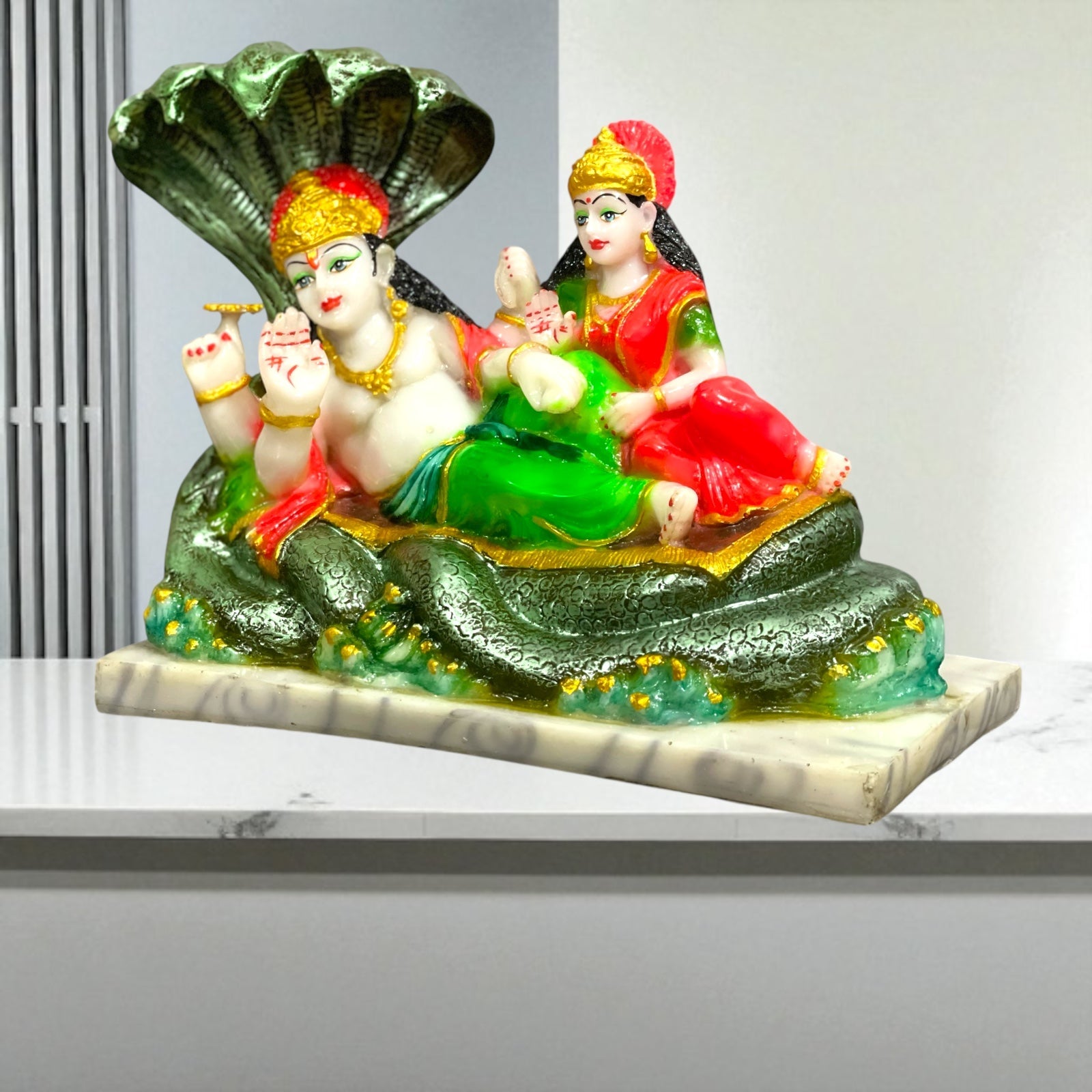 Bhagwan Vishnu Laxmi on Sheshnag Marble Look Statue Height 26 cm