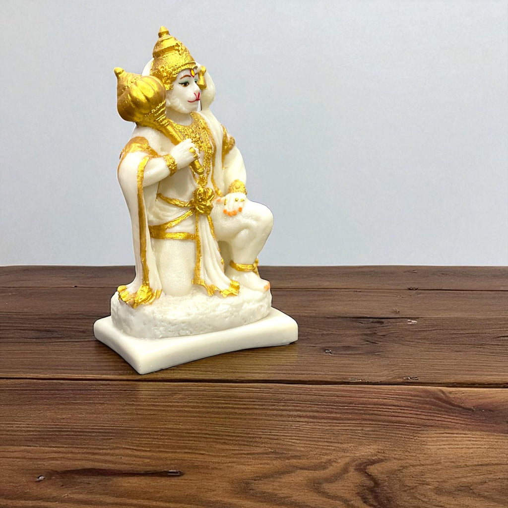 Sitting Lord Hanuman Marble Statue , Bajrang Bali – H 21 cm