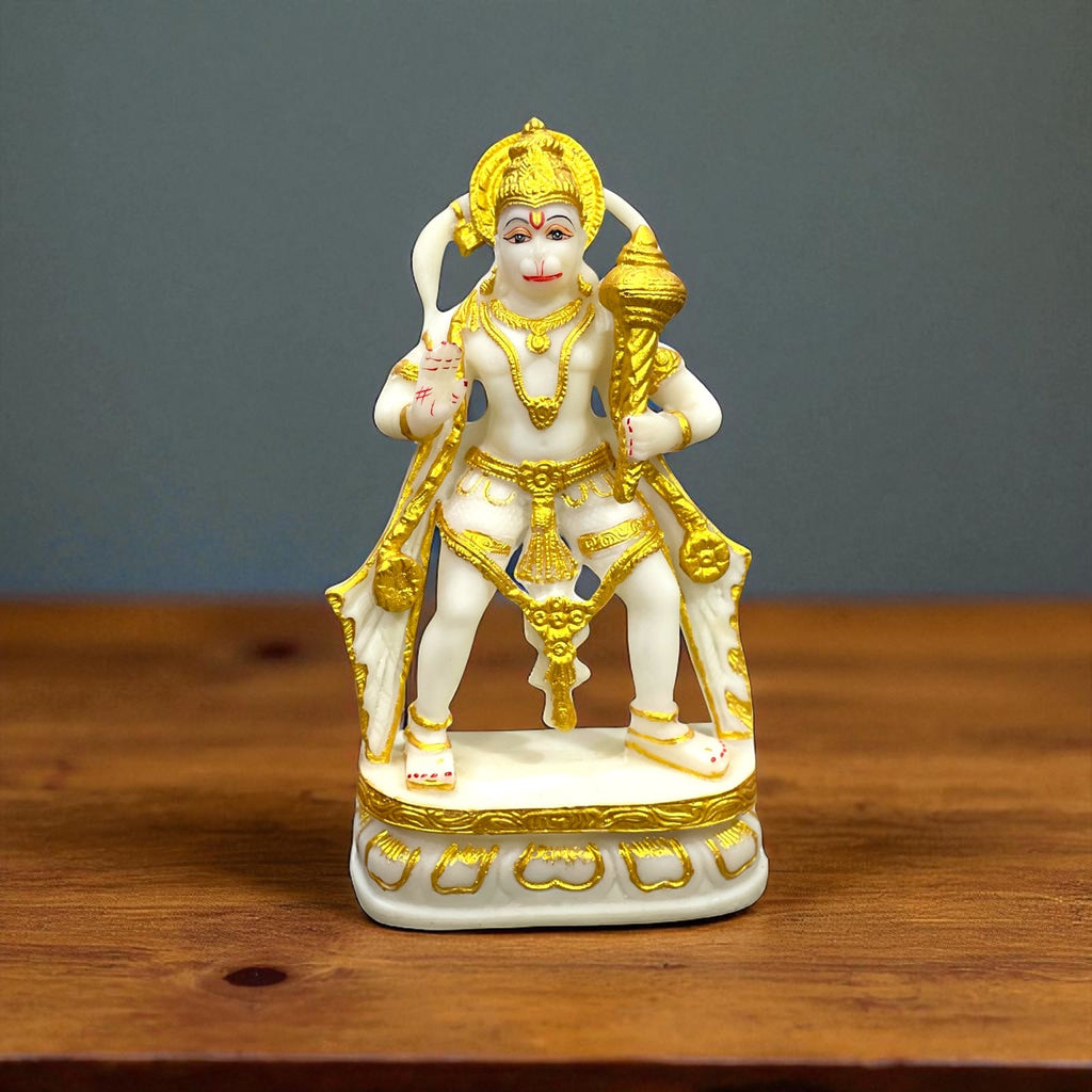 Standing Hanuman Bajrang Bali Marble Idol, H- 28.5 cm