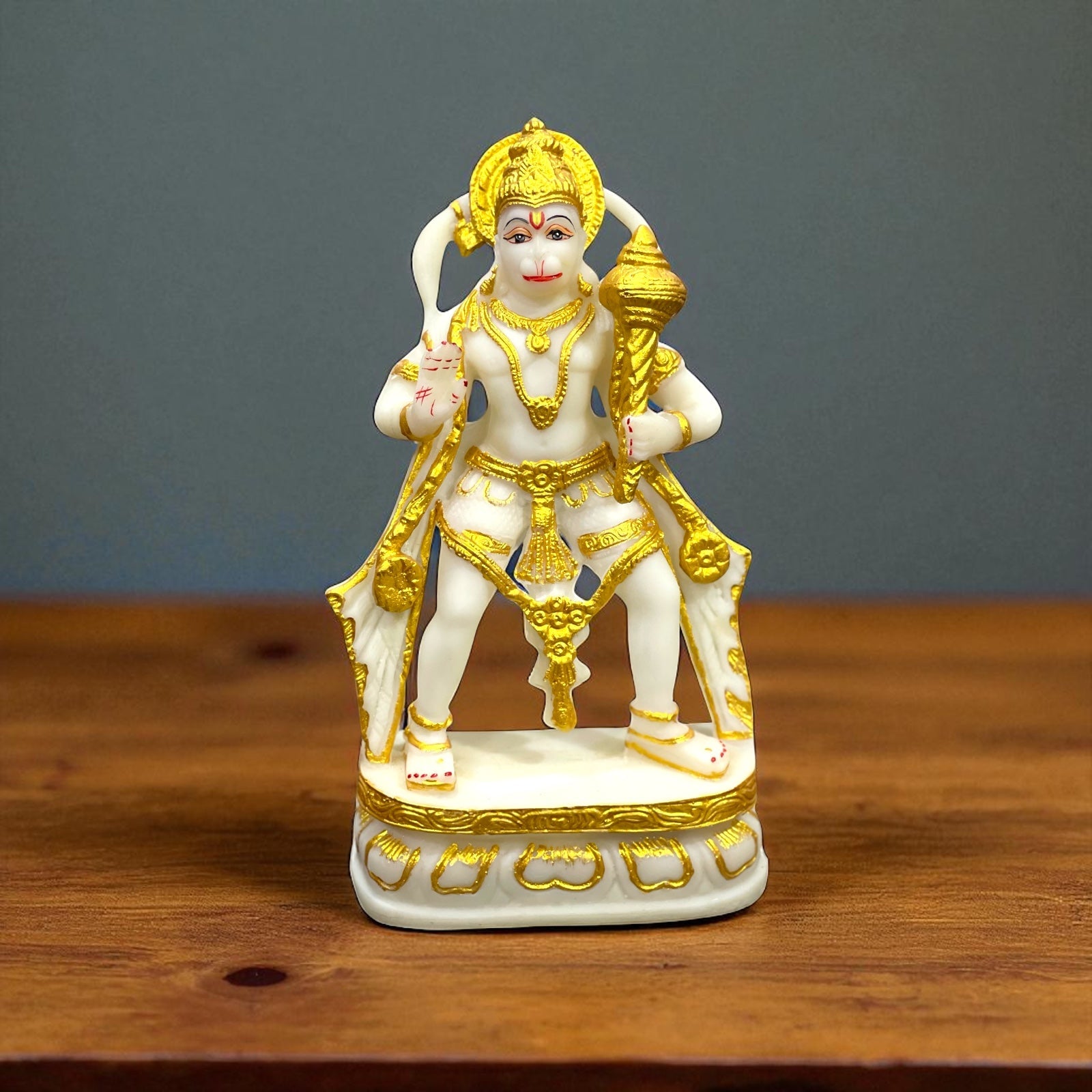 Standing Hanuman Bajrang Bali Marble Idol, H- 28.5 cm