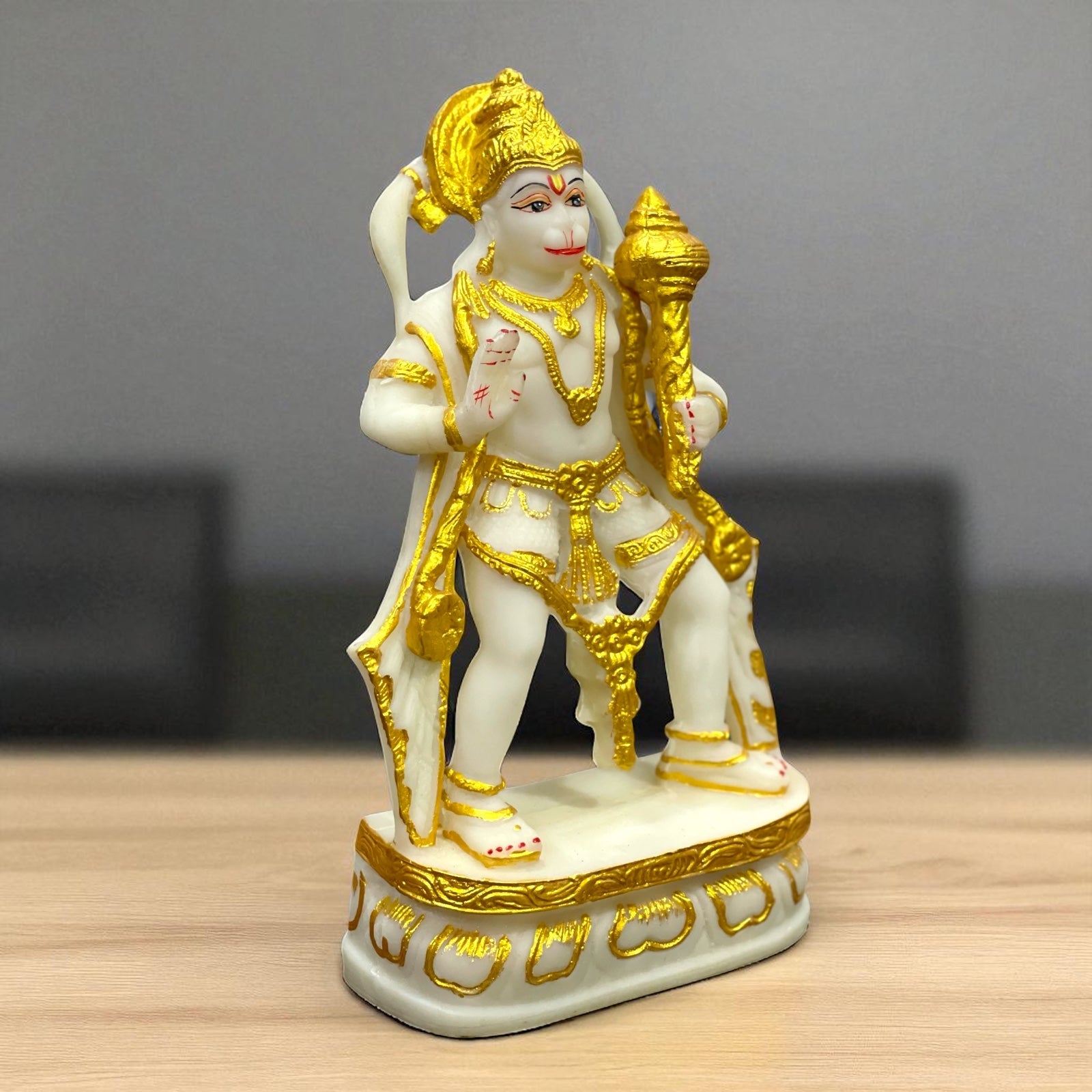 Standing Hanuman Bajrang Bali Marble Idol, H- 28.5 cm