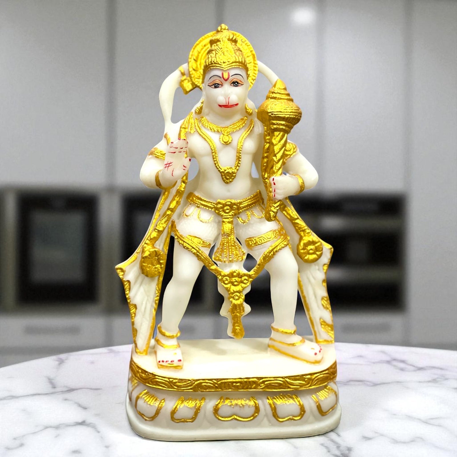 Standing Hanuman Bajrang Bali Marble Idol, H- 28.5 cm