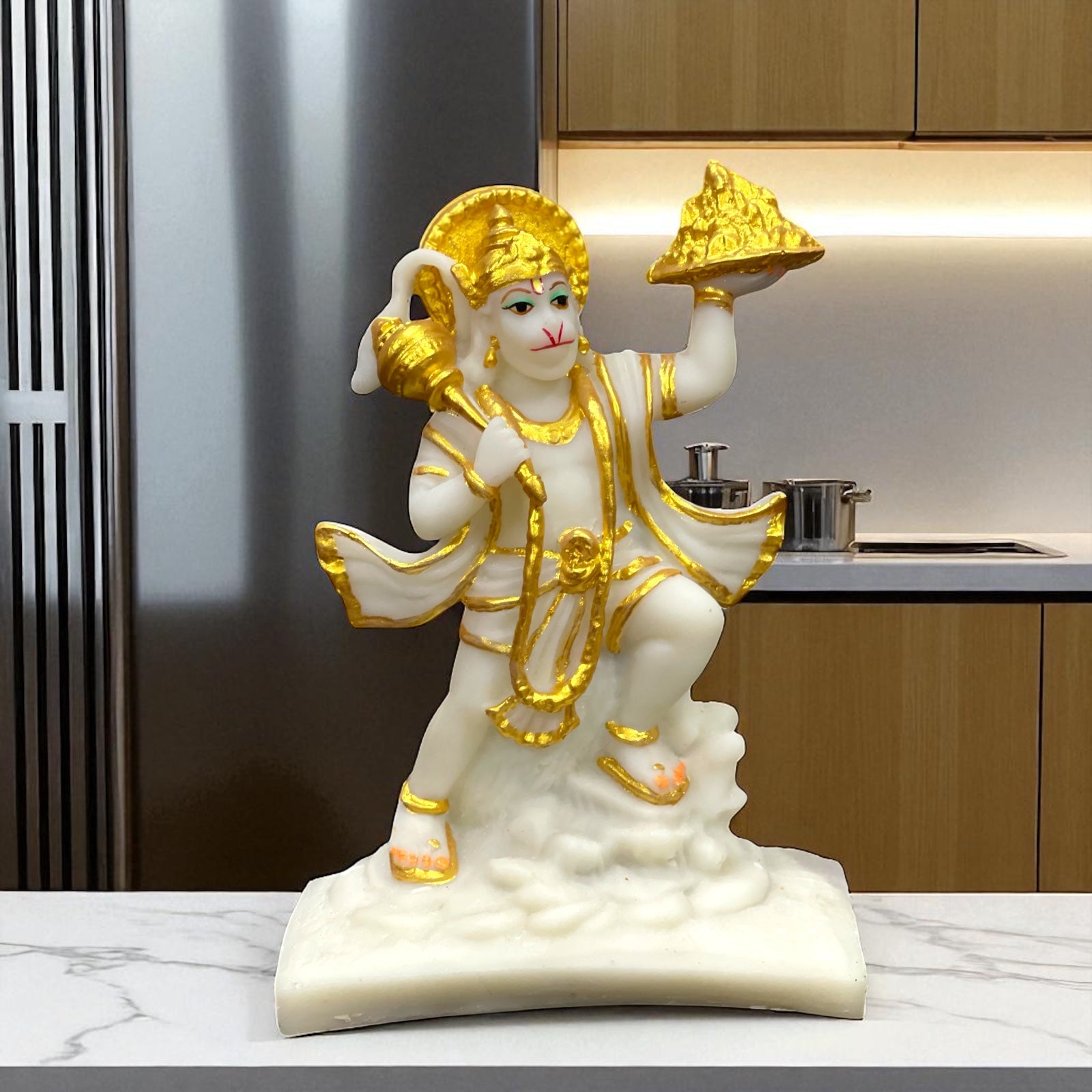 Hanuman With Parvat Marble Idol ,H- 21.5 cm