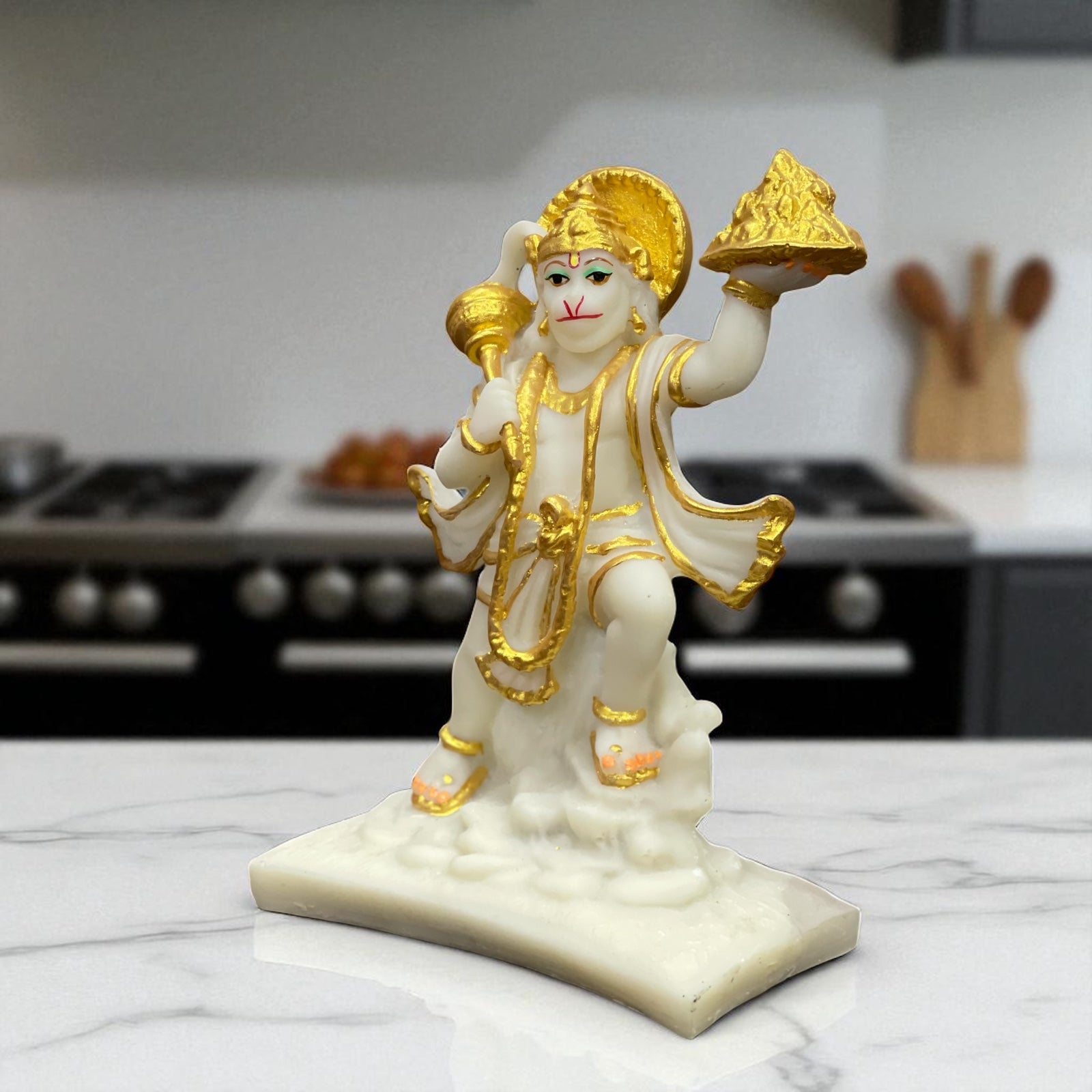 Hanuman With Parvat Marble Idol ,H- 21.5 cm