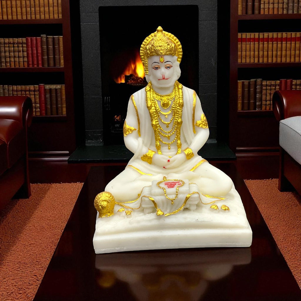 Samadhi Hanuman Marble Idol, Meditating Hanuman , H-20 cm