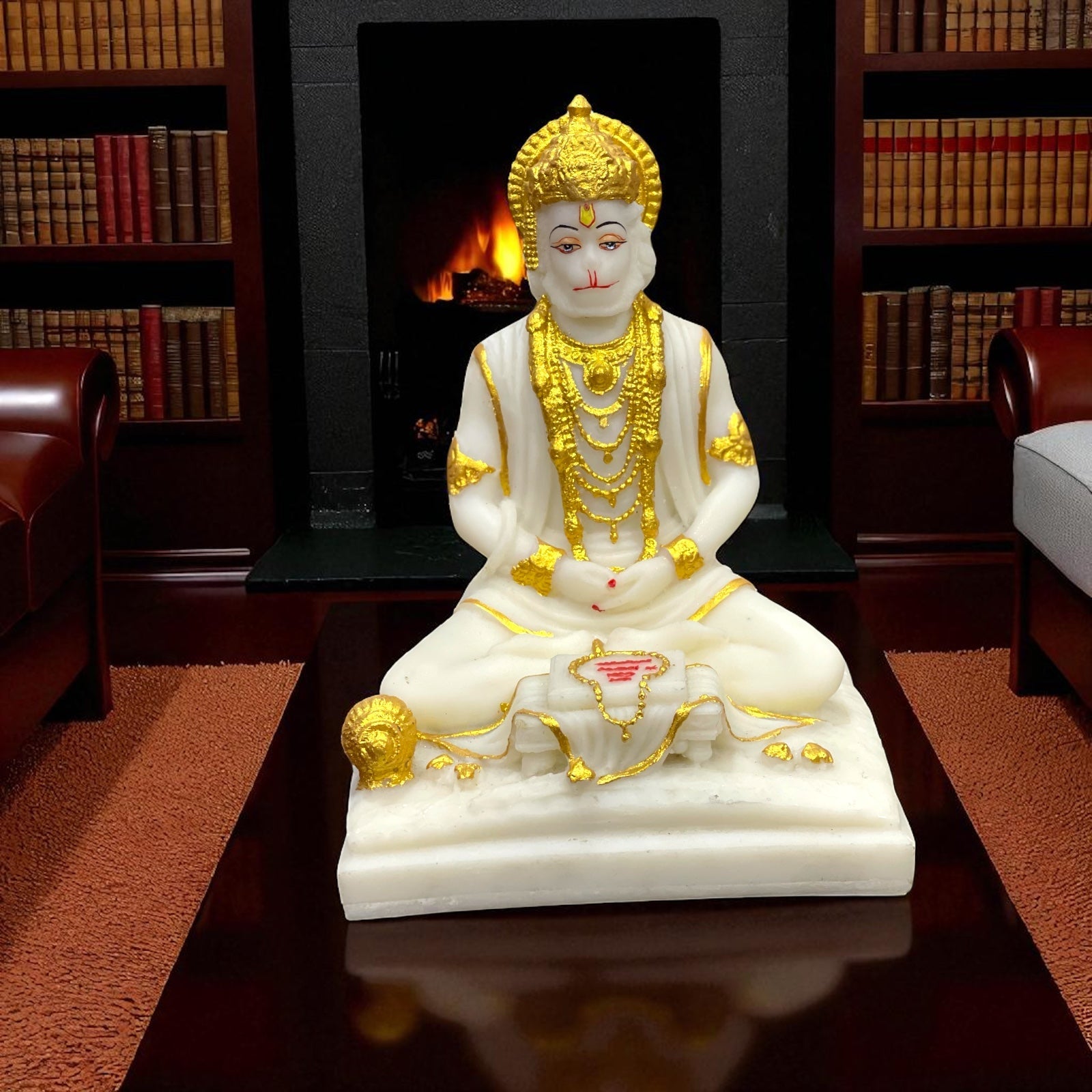 Samadhi Hanuman Marble Idol, Meditating Hanuman , H-20 cm
