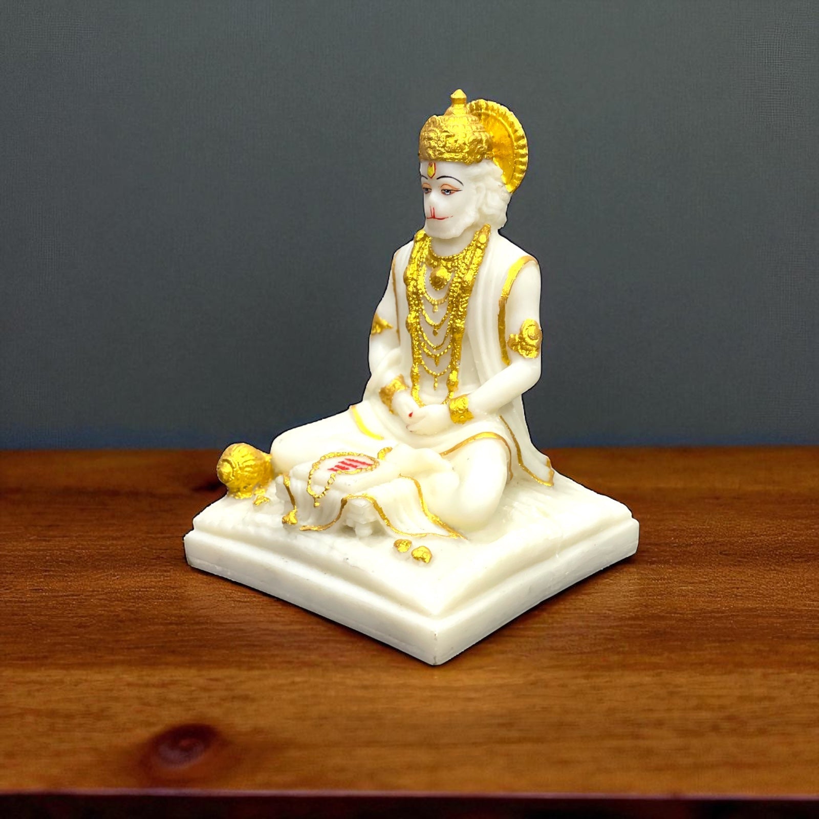 Samadhi Hanuman Marble Idol, Meditating Hanuman , H-20 cm