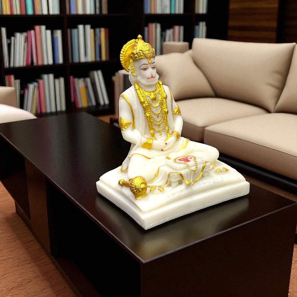 Samadhi Hanuman Marble Idol, Meditating Hanuman , H-20 cm