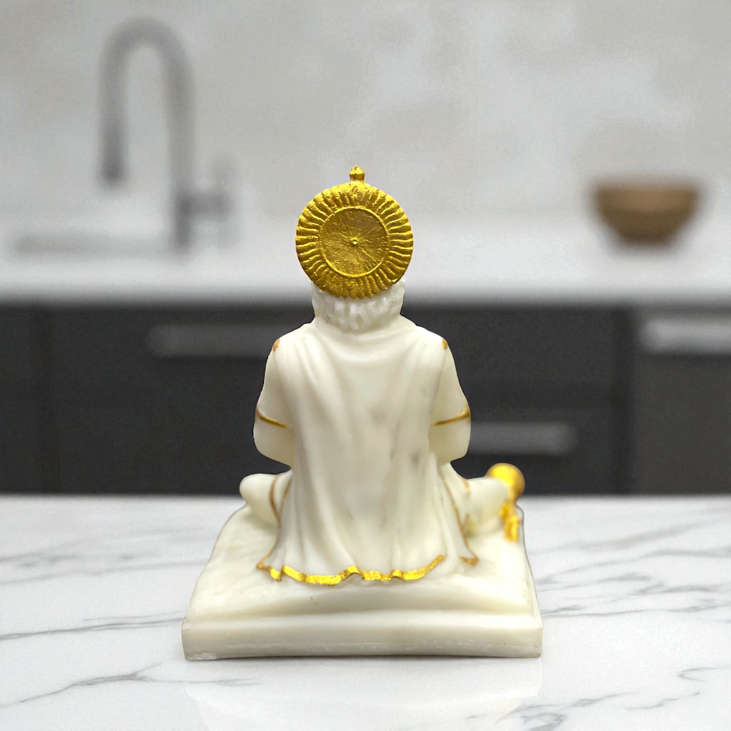 Samadhi Hanuman Marble Idol, Meditating Hanuman , H-20 cm