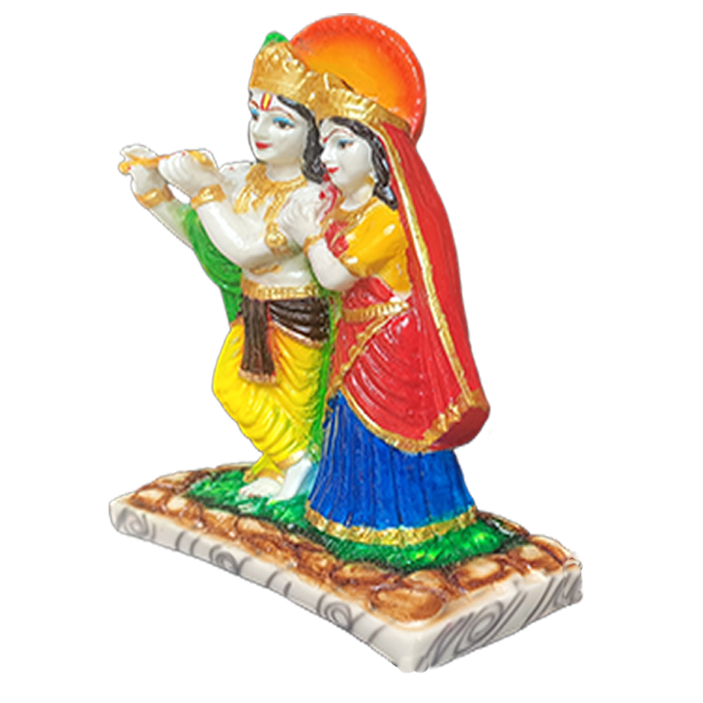 Radha Krishna Marble Look Statue for Home Puja Murti , h-21 cm