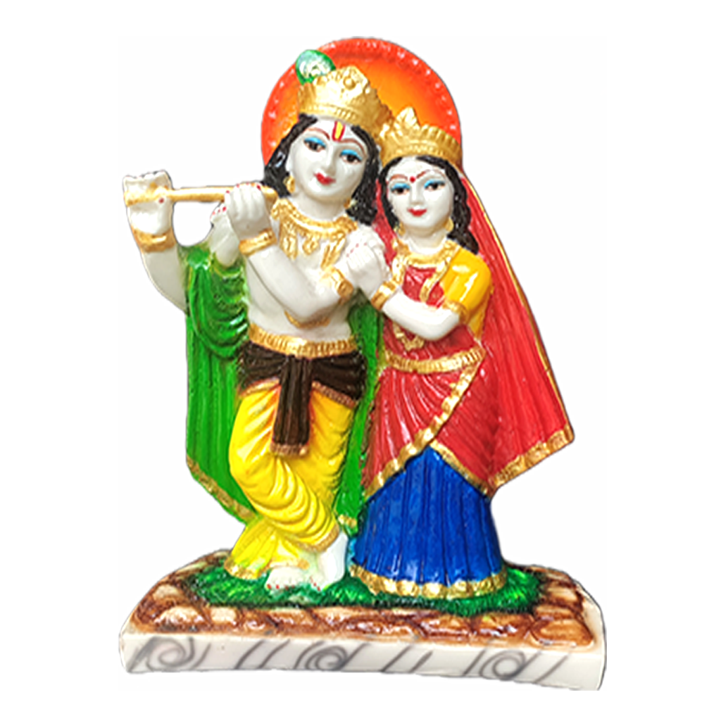 Radha Krishna Marble Look Statue for Home Puja Murti , h-21 cm