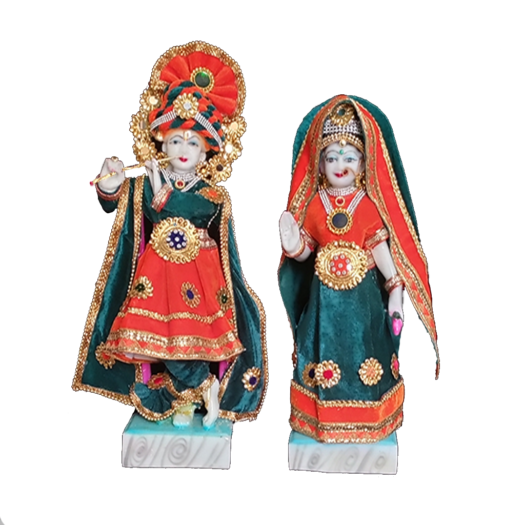 Standing Radha Krishan with Costume Marble Idol, H-37 cm