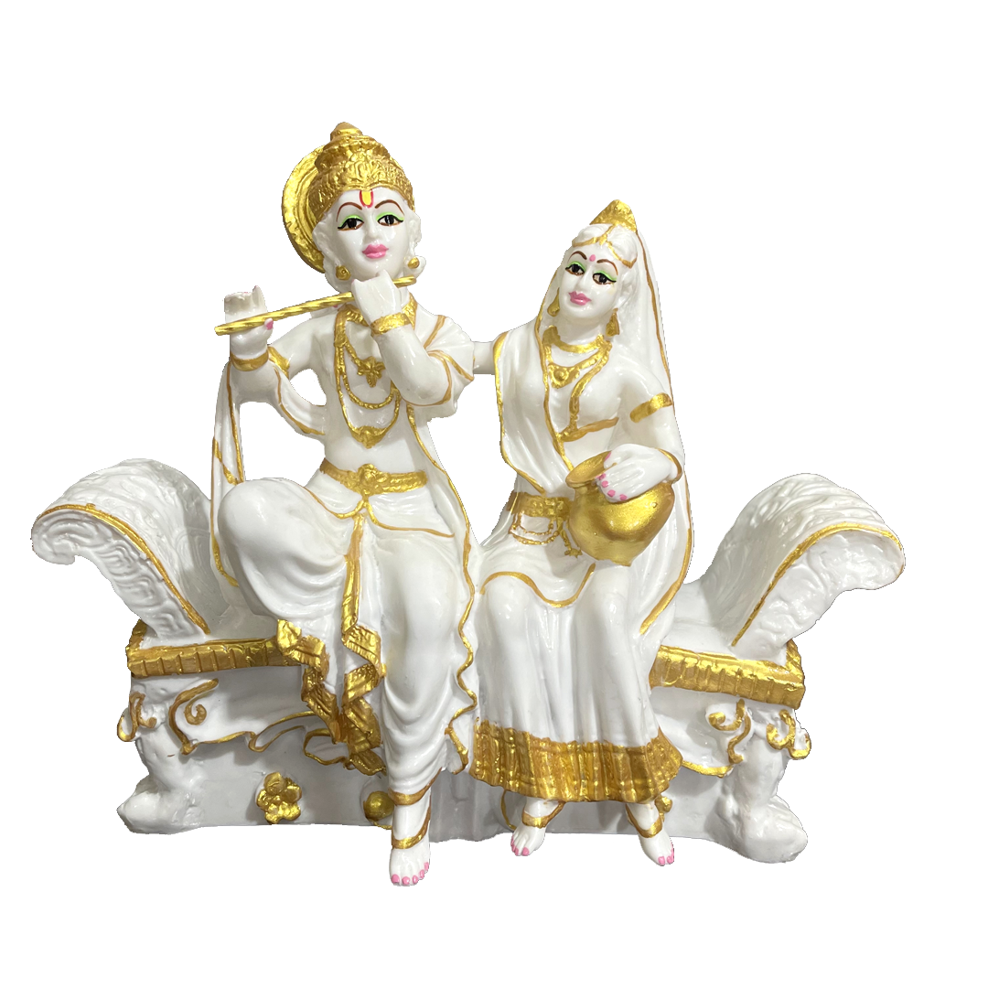 Radha- Krishan Sitting on Sofa Marble Look Idol Murti Statue best for Drawing Room , H-30 cm