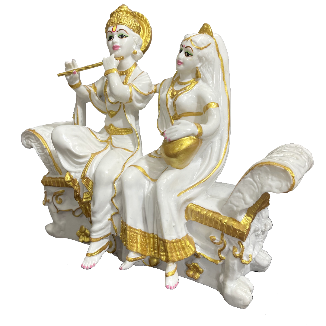 Radha- Krishan Sitting on Sofa Marble Look Idol Murti Statue best for Drawing Room , H-30 cm