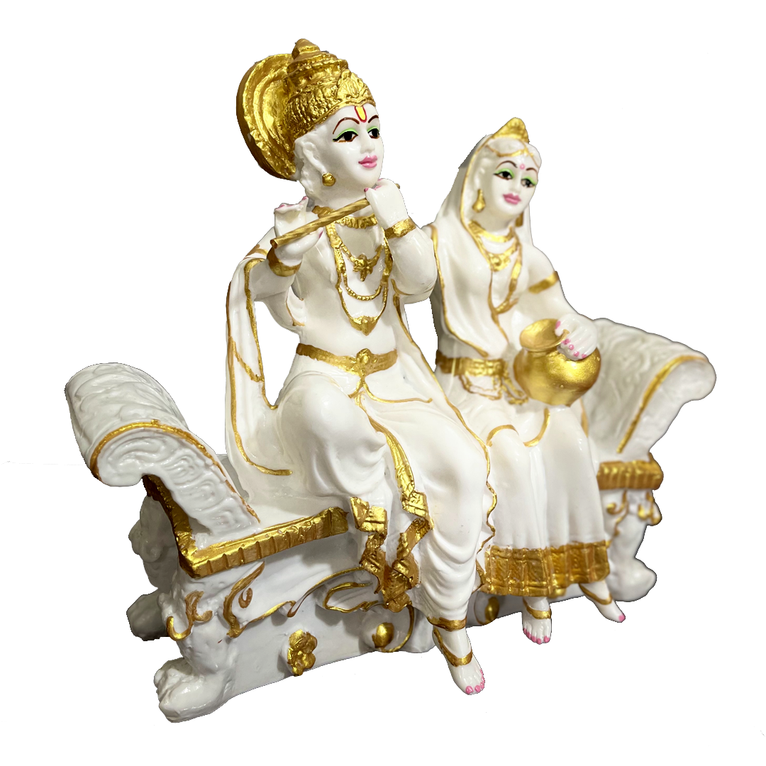 Radha- Krishan Sitting on Sofa Marble Look Idol Murti Statue best for Drawing Room , H-30 cm